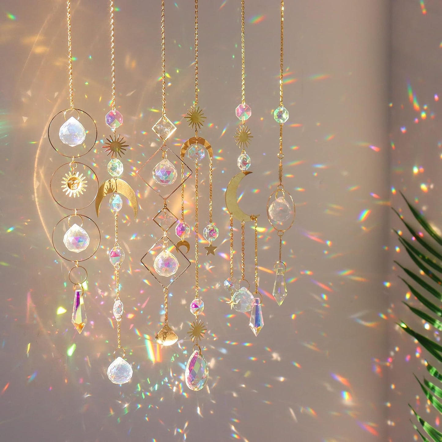 6 Pieces Colorful Crystals Suncatcher Hanging Sun Catcher with Chain Pendant Ornament