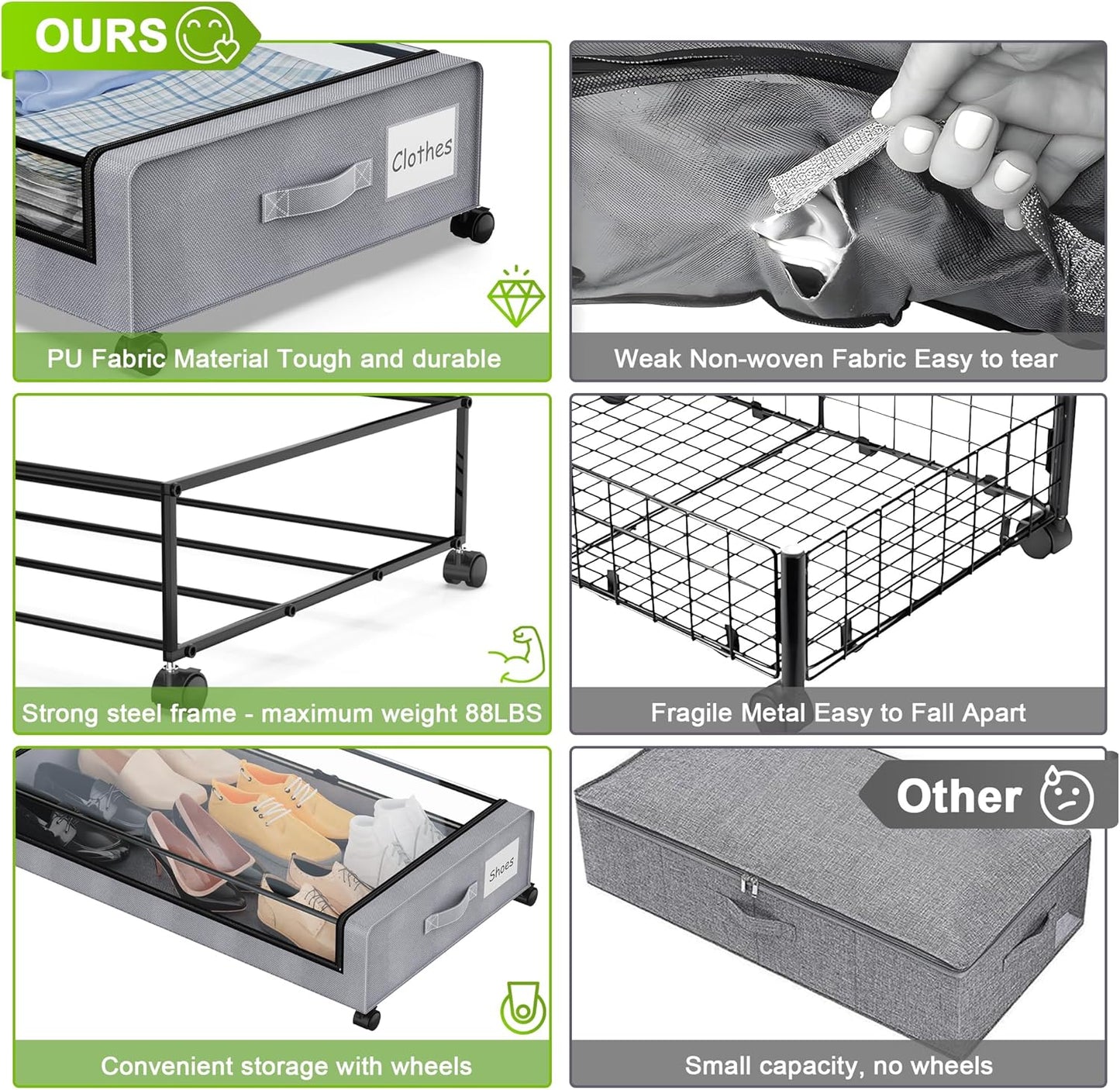 2Pack Under Bed Shoe Storage Organizer with Clear Window&Label