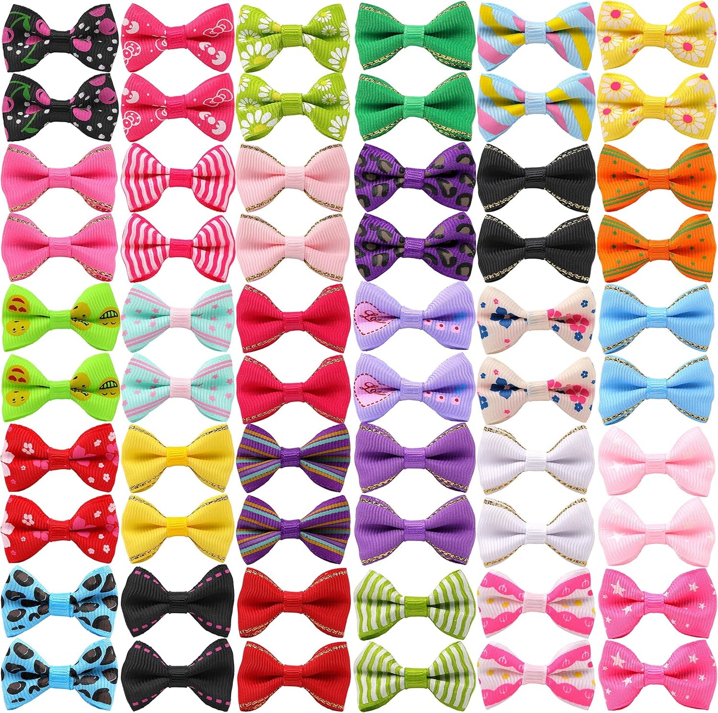 60PCS (30 Pairs) Cute Puppy Dog Small Bowknot Hair Bows with Metal Clips Handmade Hair Accessories