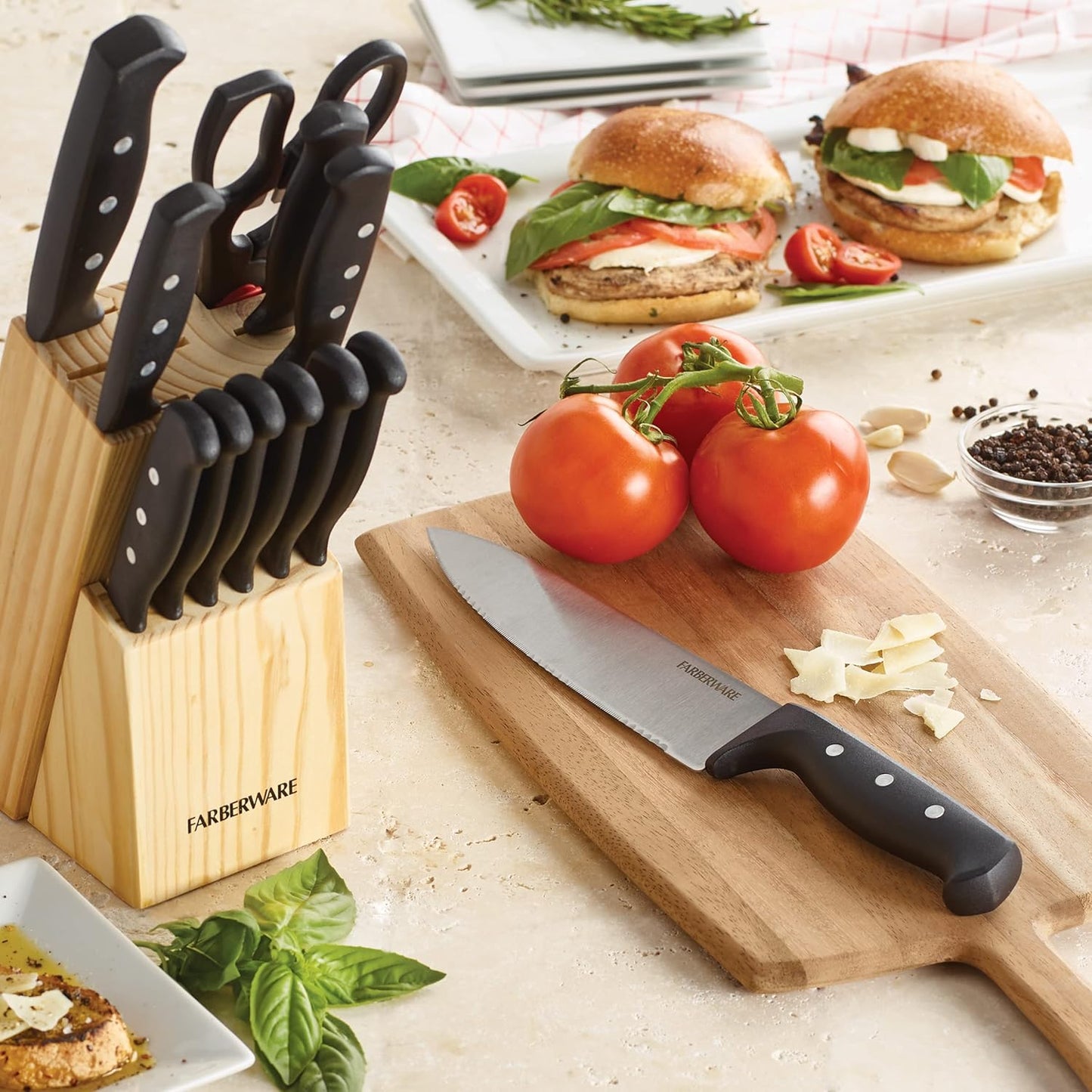 22-Piece Never Needs Sharpening Triple Rivet High-Carbon Stainless Steel Knife Block and Kitchen Tool Set