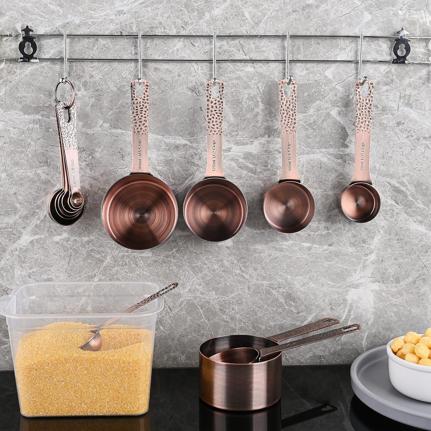 Copper & Stainless Steel Measuring Set - 5 Cups & 6 Spoons Kitchen Tools
