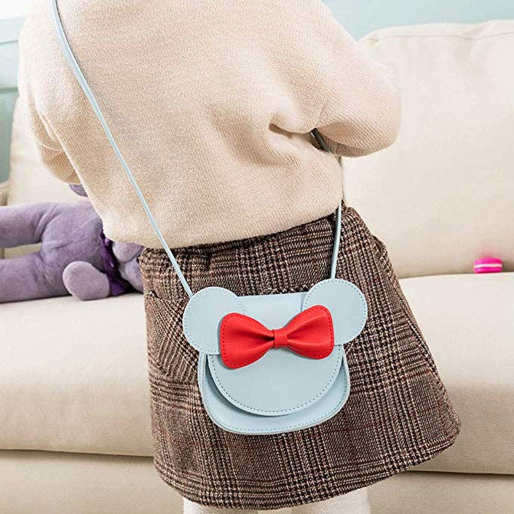 Mini Crossbody Shoulder Bag Coin Purse with Cute Mouse Ear Bowknot (Light Blue)