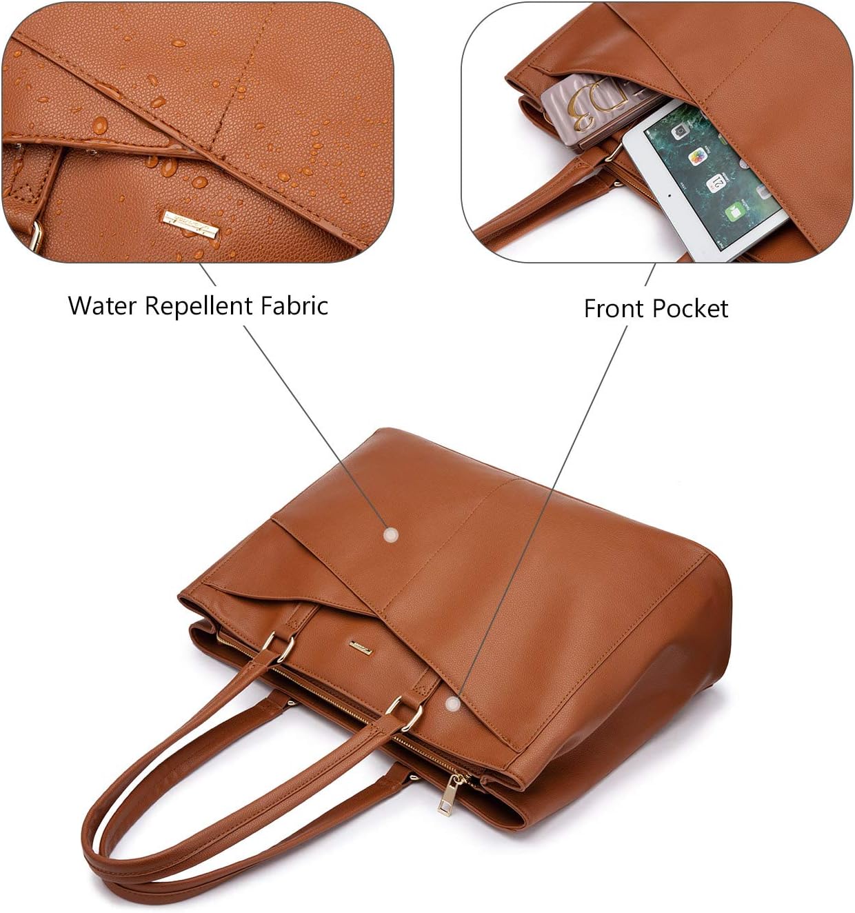 Laptop Tote Bag for Women 15.6 Inch Waterproof Leather Computer Bags