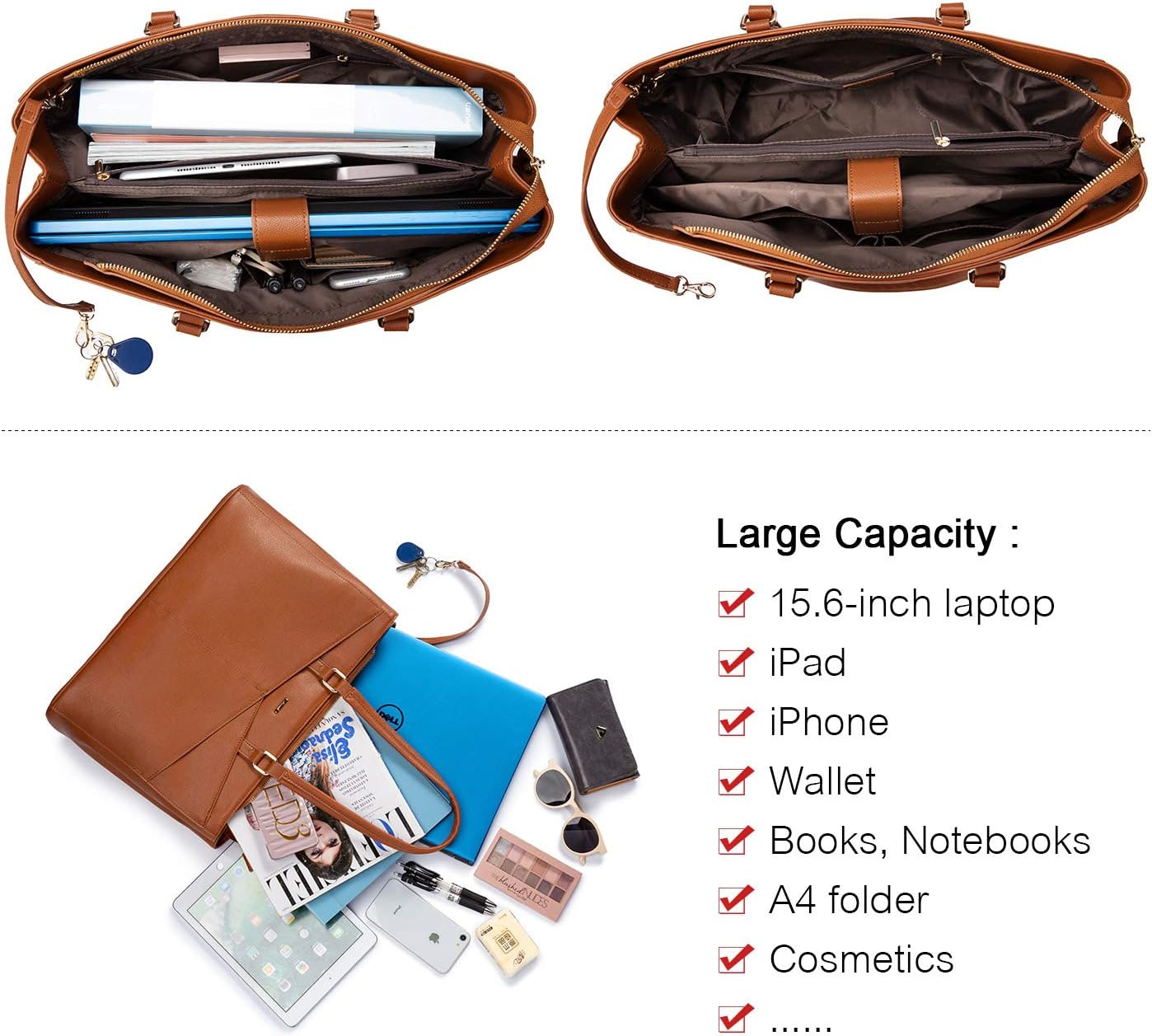 Laptop Tote Bag for Women 15.6 Inch Waterproof Leather Computer Bags