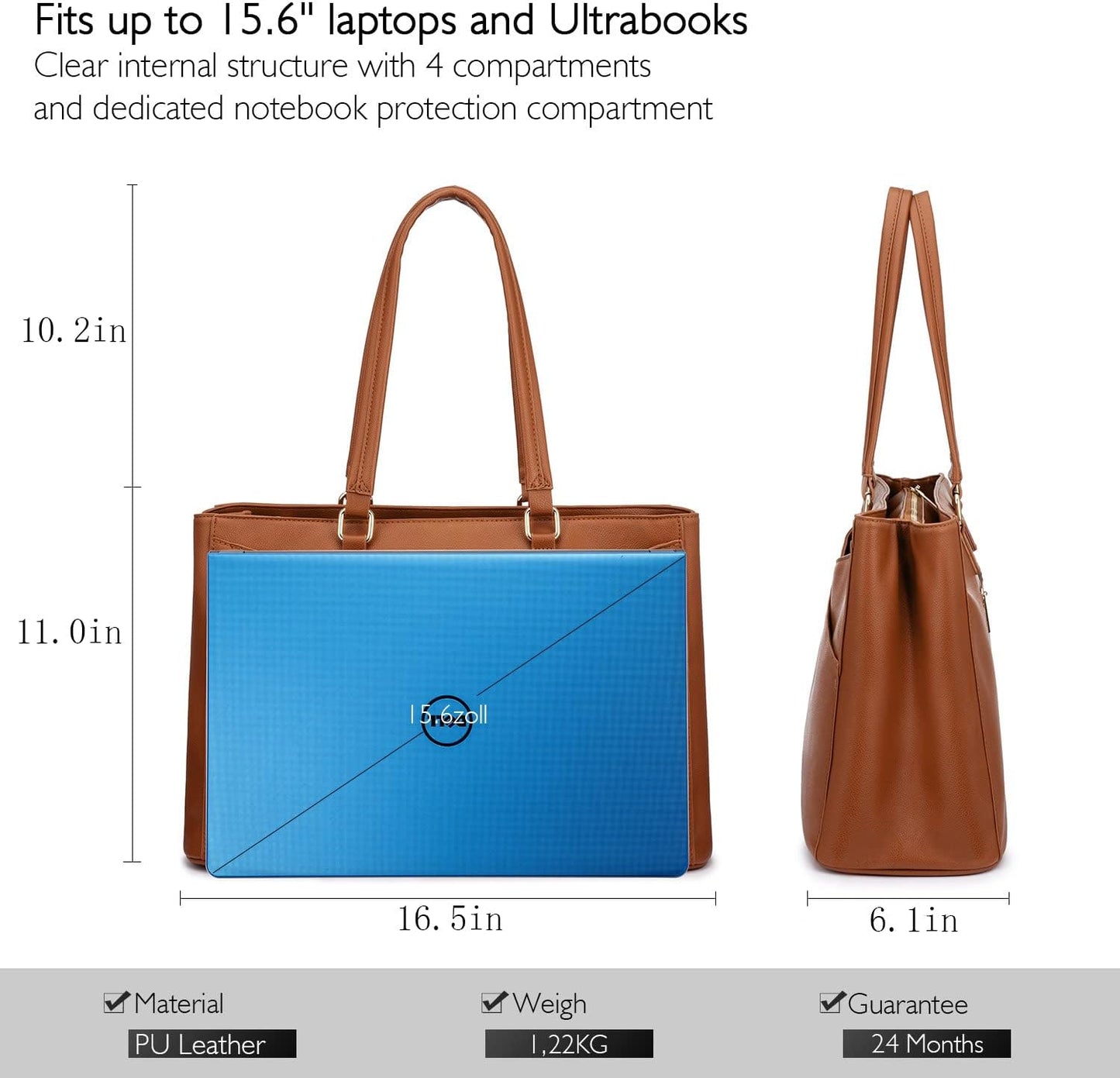 Laptop Tote Bag for Women 15.6 Inch Waterproof Leather Computer Bags