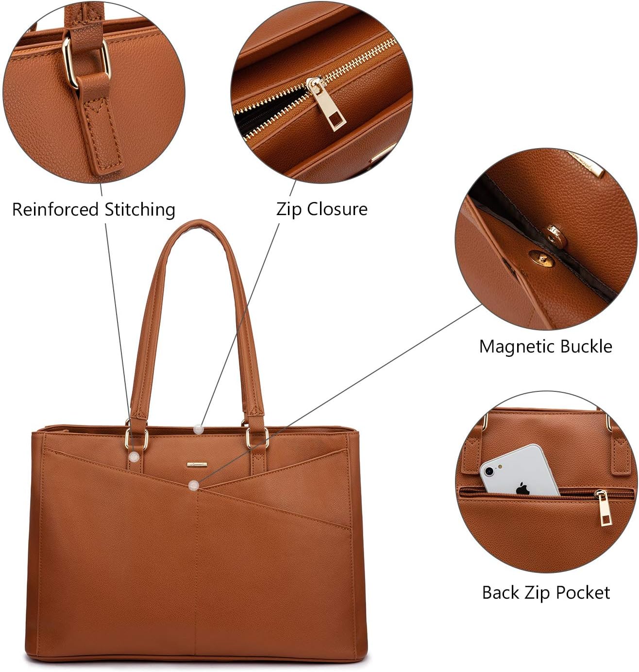Laptop Tote Bag for Women 15.6 Inch Waterproof Leather Computer Bags