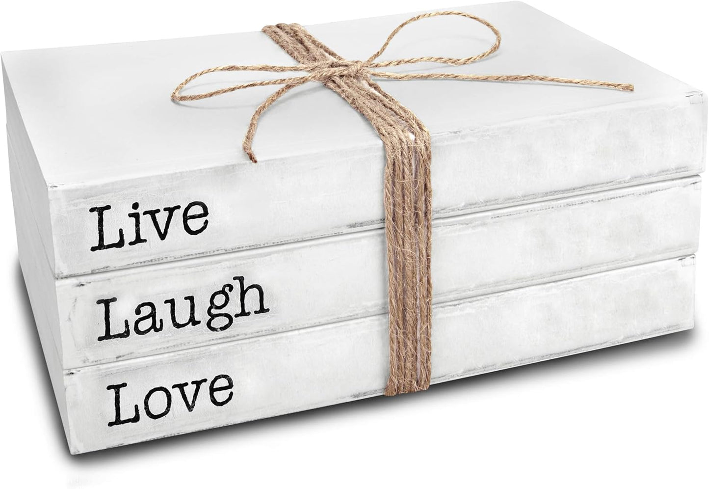 Decorative White Books, Set of 3 - Live Laugh Love Stacked Books