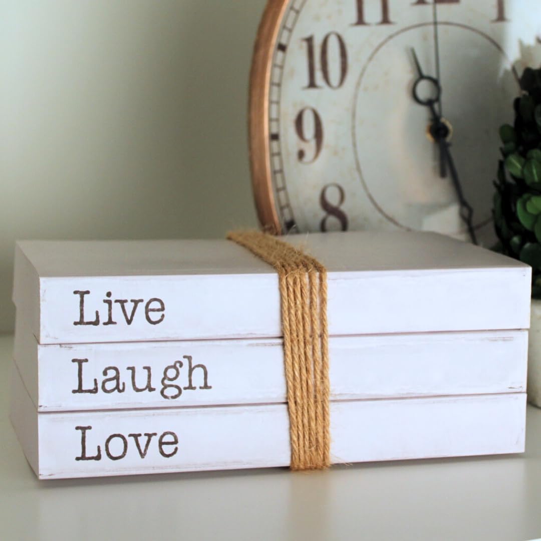 Decorative White Books, Set of 3 - Live Laugh Love Stacked Books