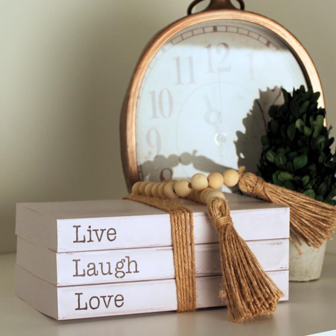 Decorative White Books, Set of 3 - Live Laugh Love Stacked Books