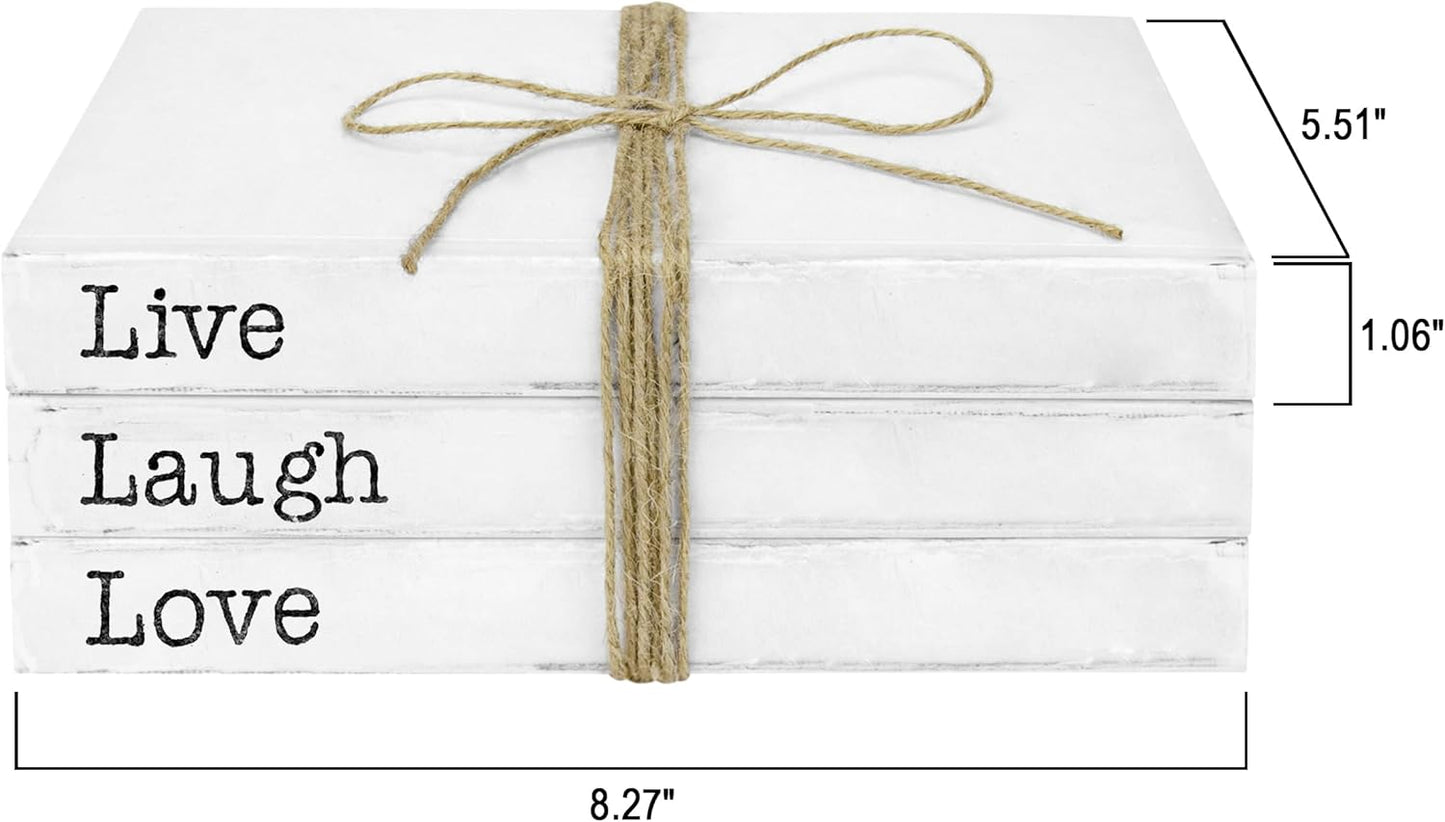 Decorative White Books, Set of 3 - Live Laugh Love Stacked Books
