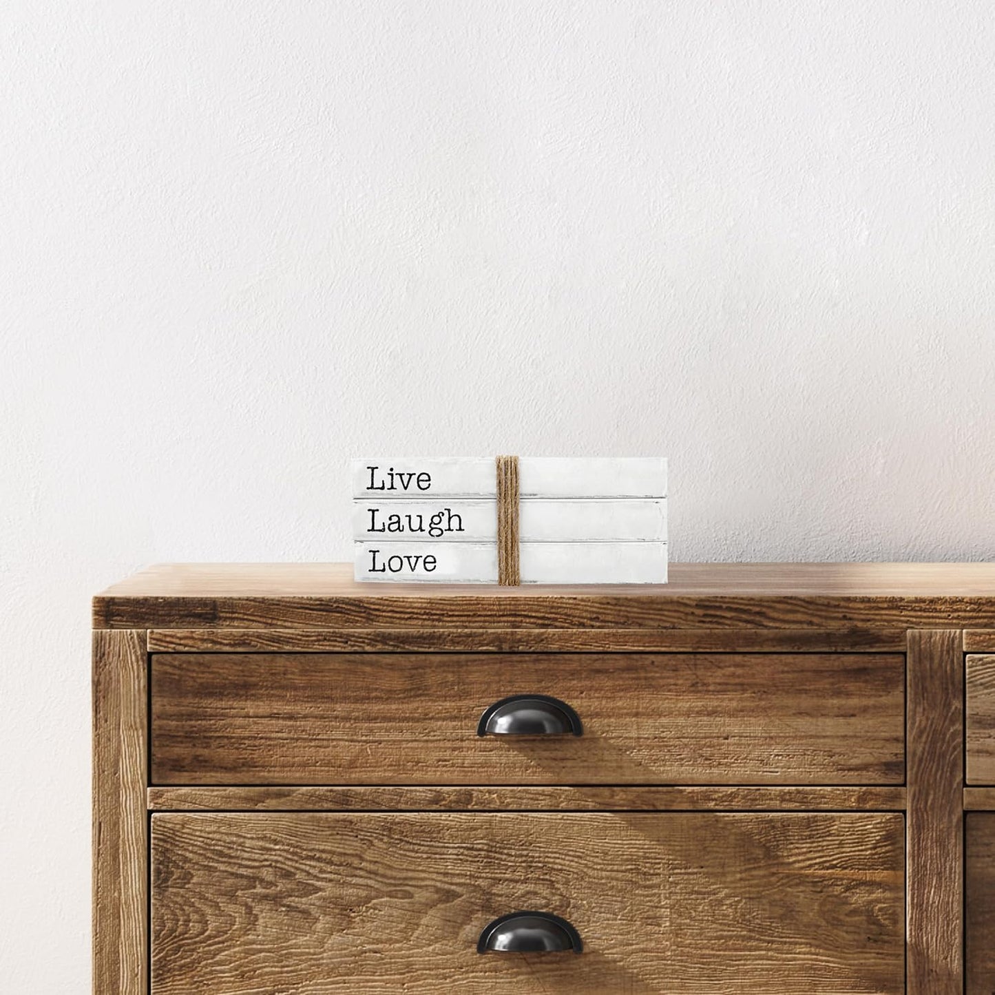 Decorative White Books, Set of 3 - Live Laugh Love Stacked Books