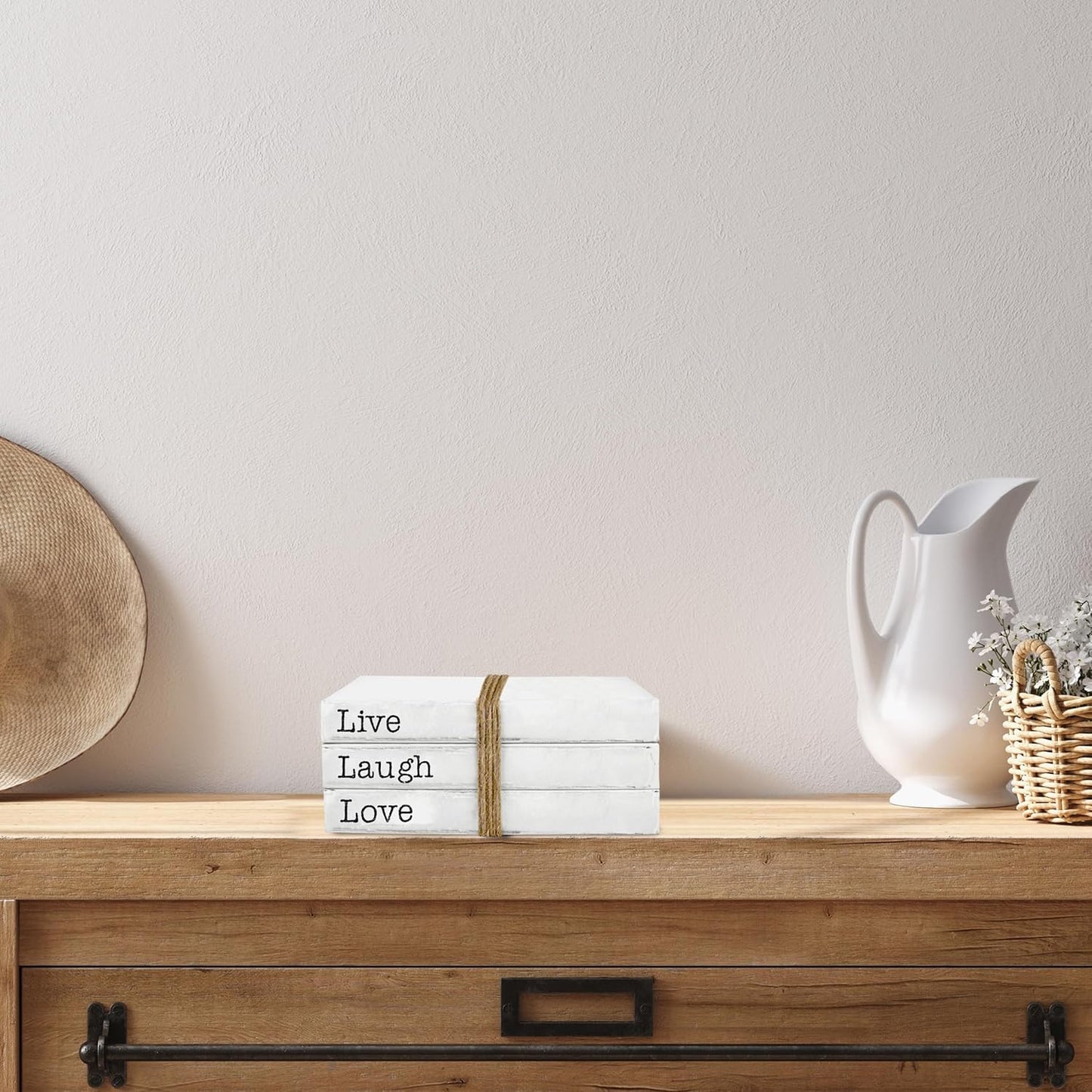 Decorative White Books, Set of 3 - Live Laugh Love Stacked Books