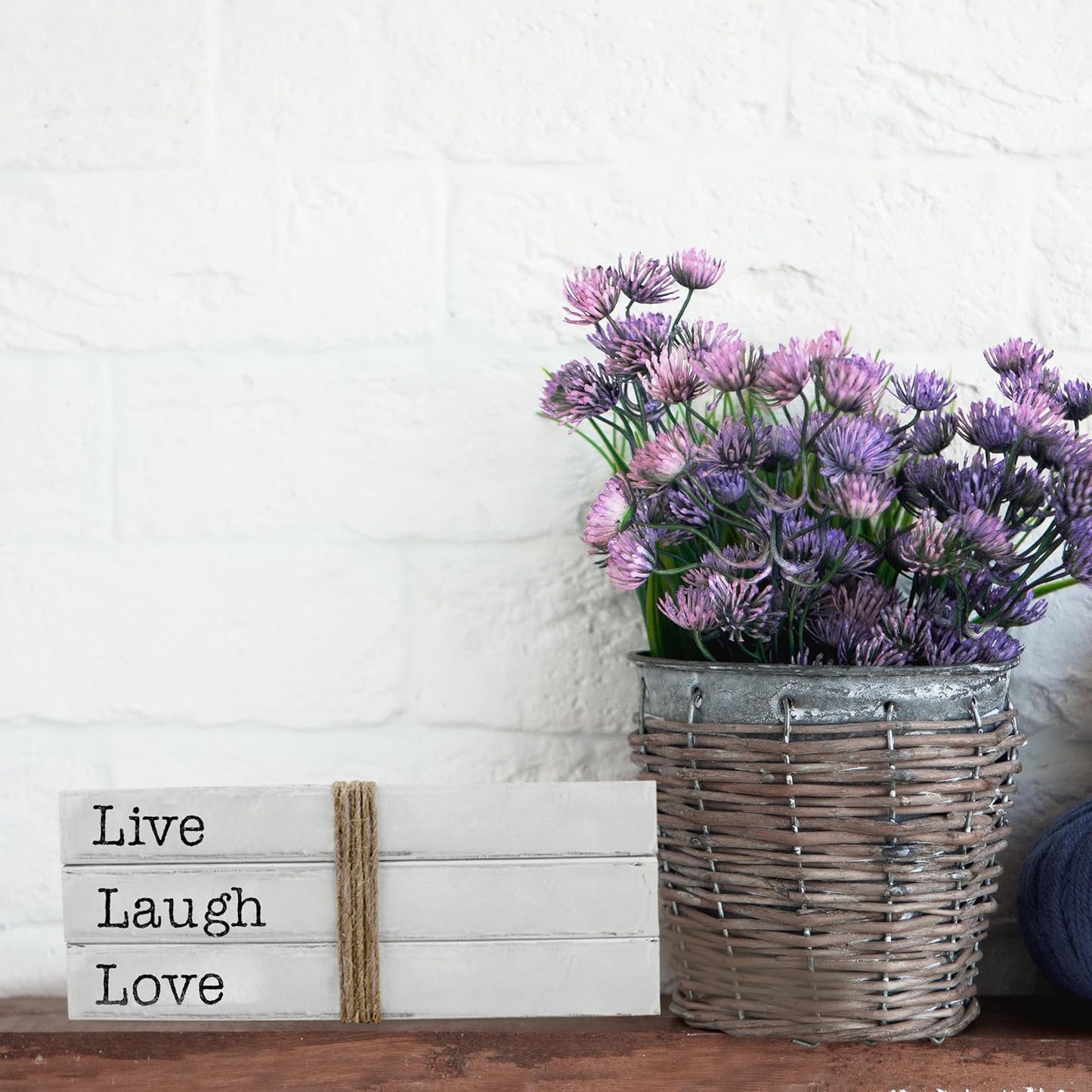 Decorative White Books, Set of 3 - Live Laugh Love Stacked Books