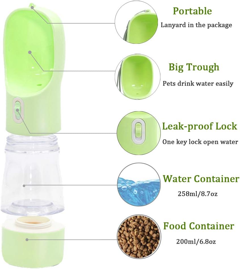 Dog Water Bottle for Walking, Multifunctional and Portable Dog Travel Water Dispenser with Food Container