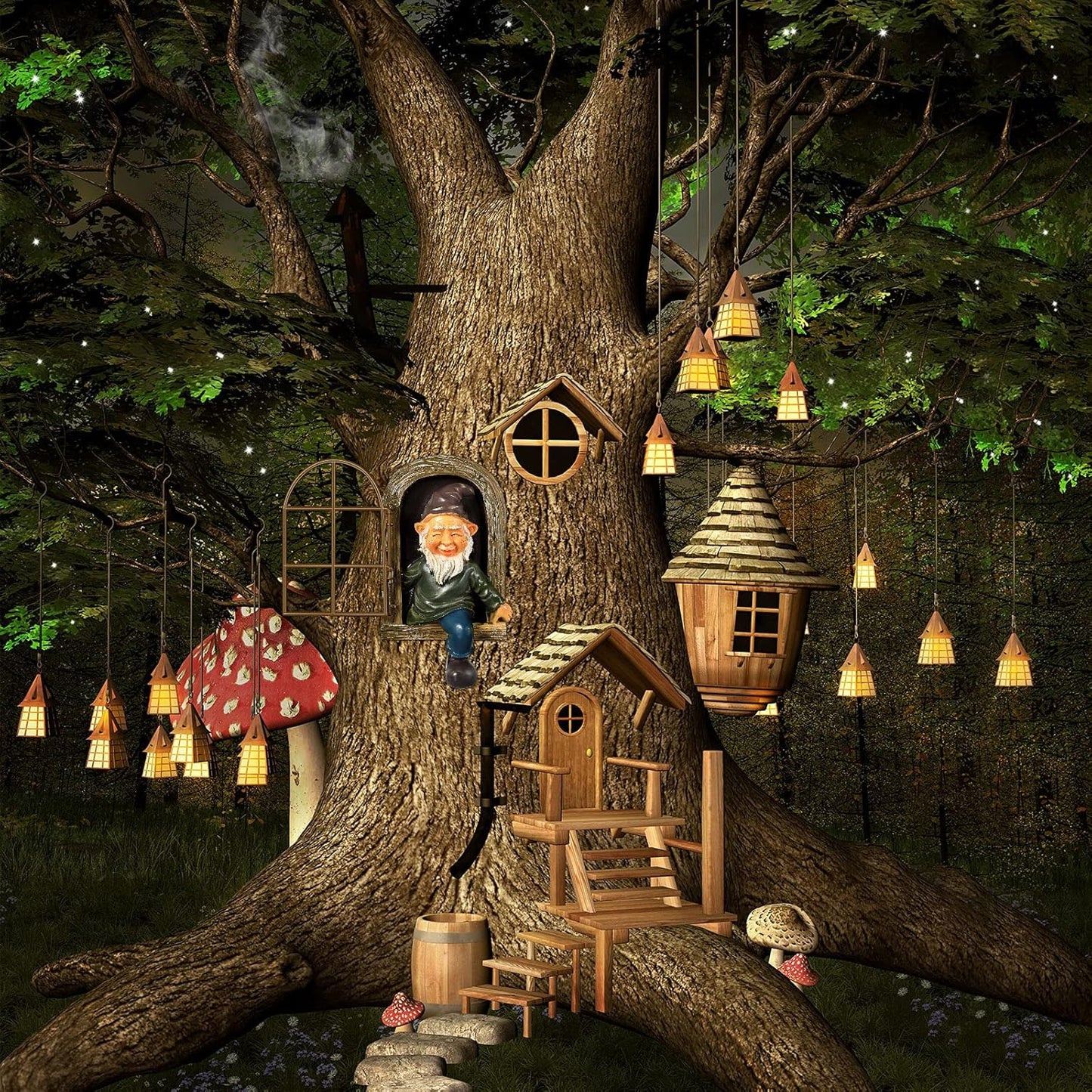 4 Pieces Garden Gnomes Outdoor Tree Hugger Gnome Fairy Statue