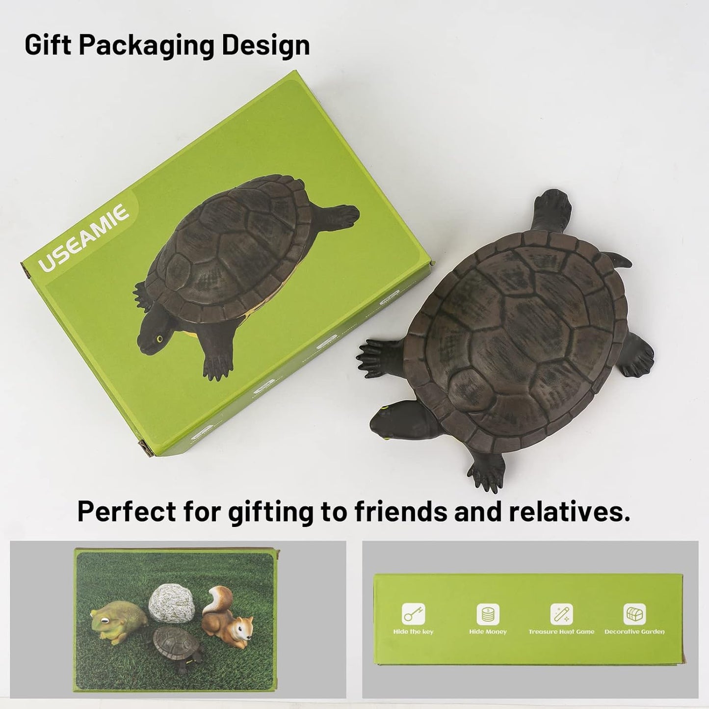 Key Hider Turtle Shape Garden Decoration Safe Holder (3.8×5.7×1.6 inchs)