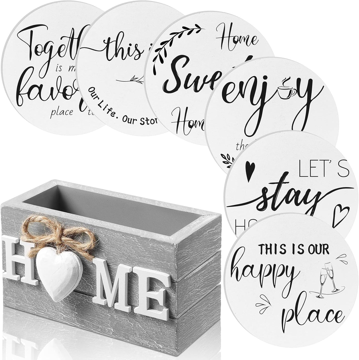 Housewarming Gifts for Home Decoration Wooden Heart Coasters for Drinks 6 Set
