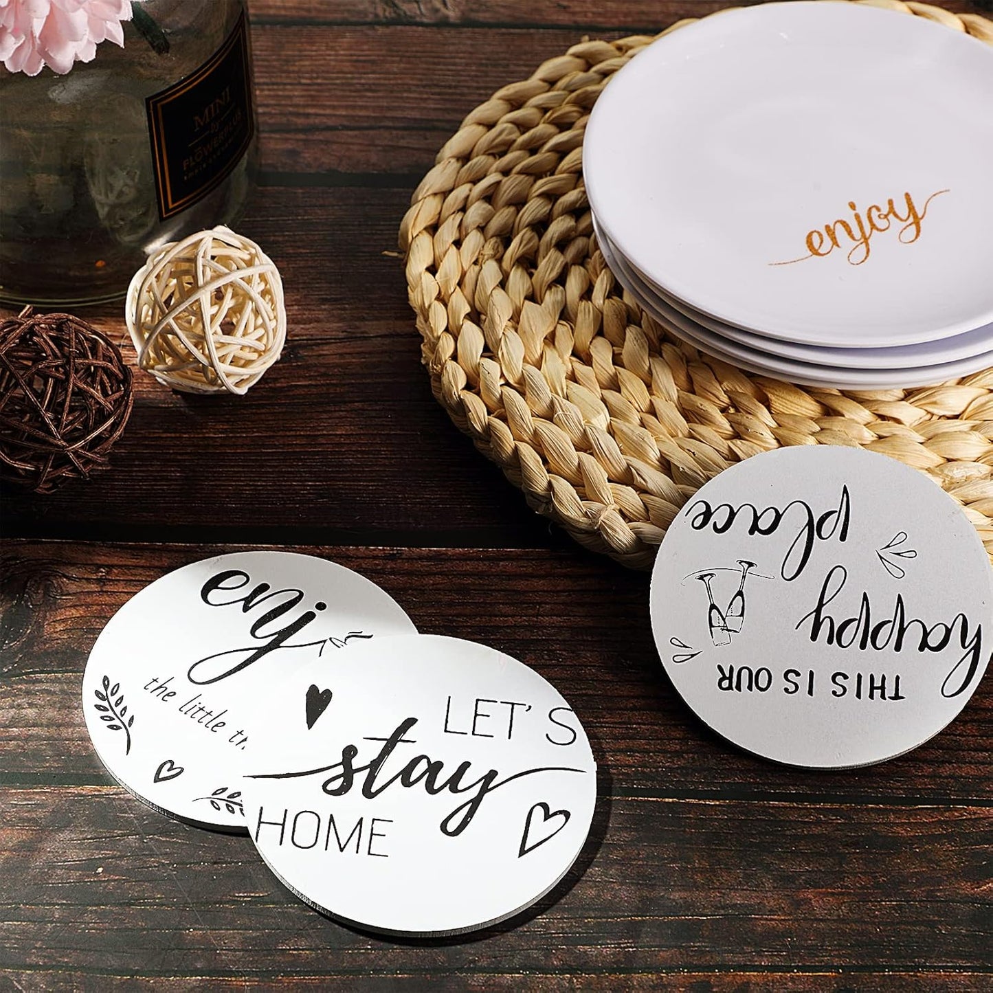 Housewarming Gifts for Home Decoration Wooden Heart Coasters for Drinks 6 Set