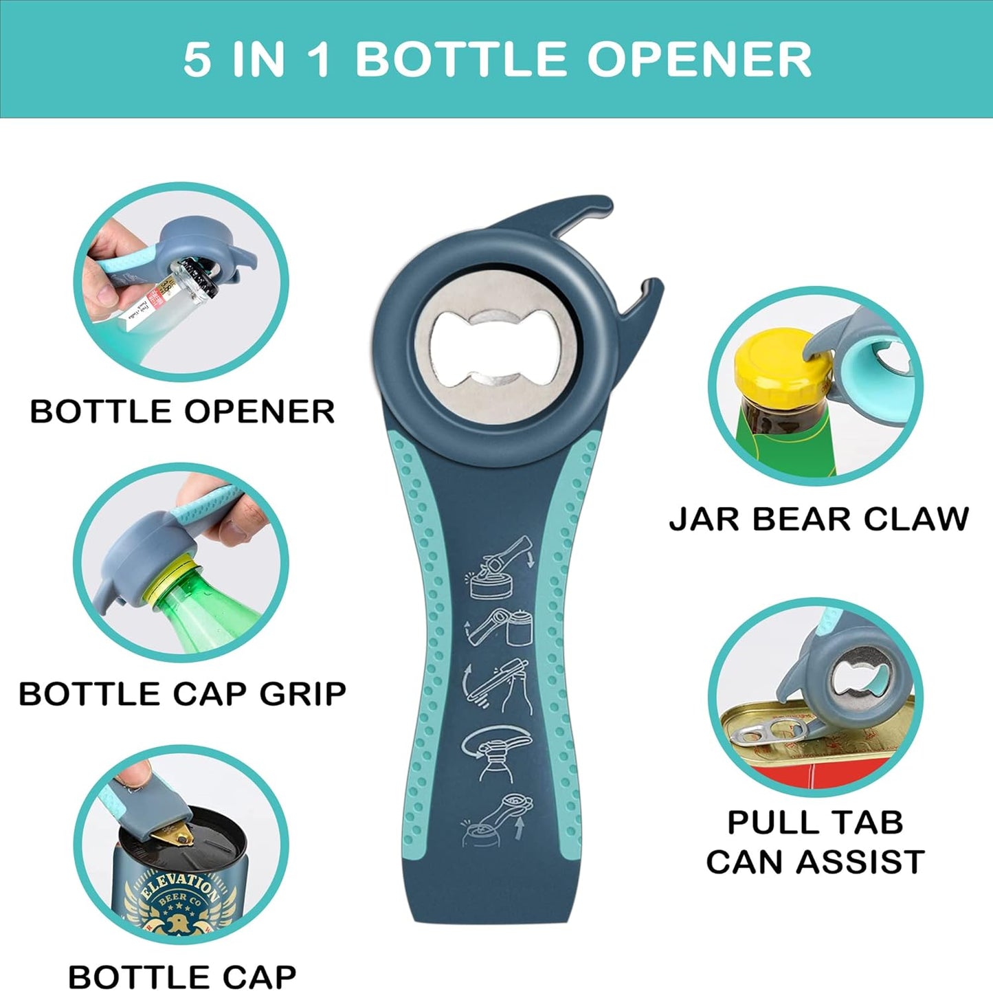 5 in 1 Multi Function Bottle Opener Lid Opener (Blue)