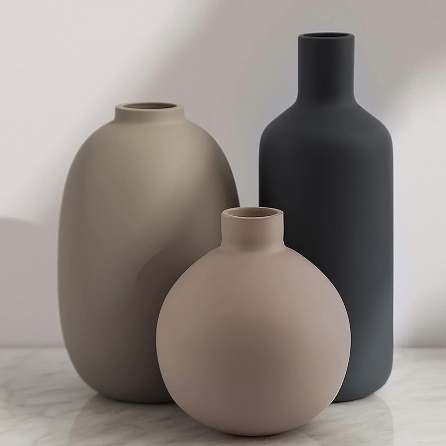 Set of 3 Ceramic Modern Farmhouse Vase, Neutral Small for Table, Living Room