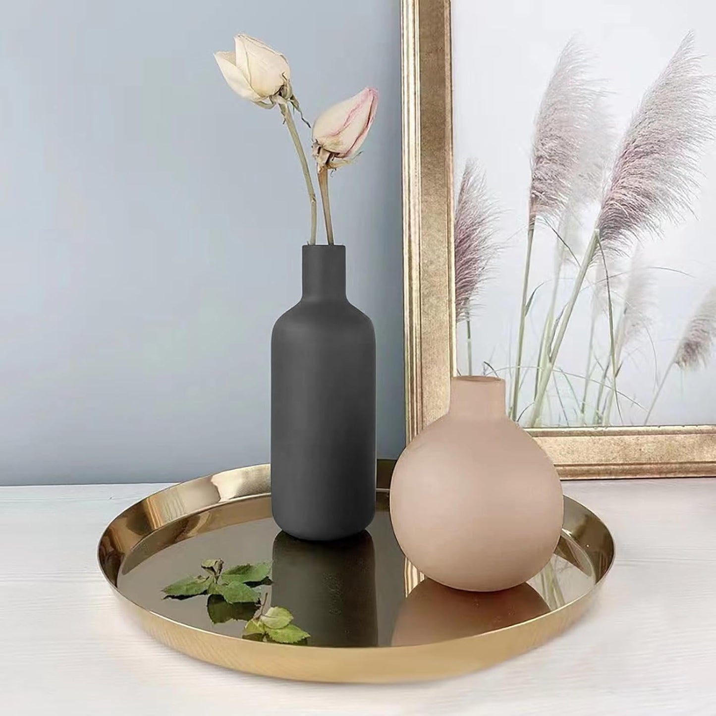 Set of 3 Ceramic Modern Farmhouse Vase, Neutral Small for Table, Living Room