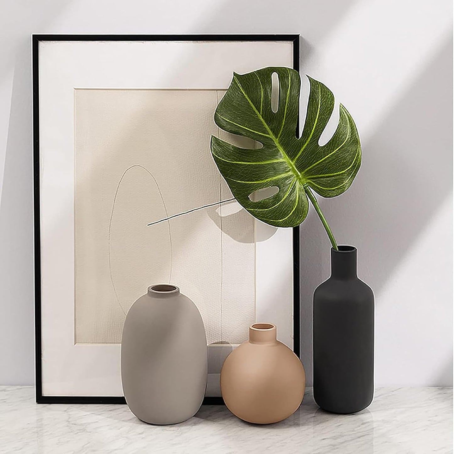Set of 3 Ceramic Modern Farmhouse Vase, Neutral Small for Table, Living Room
