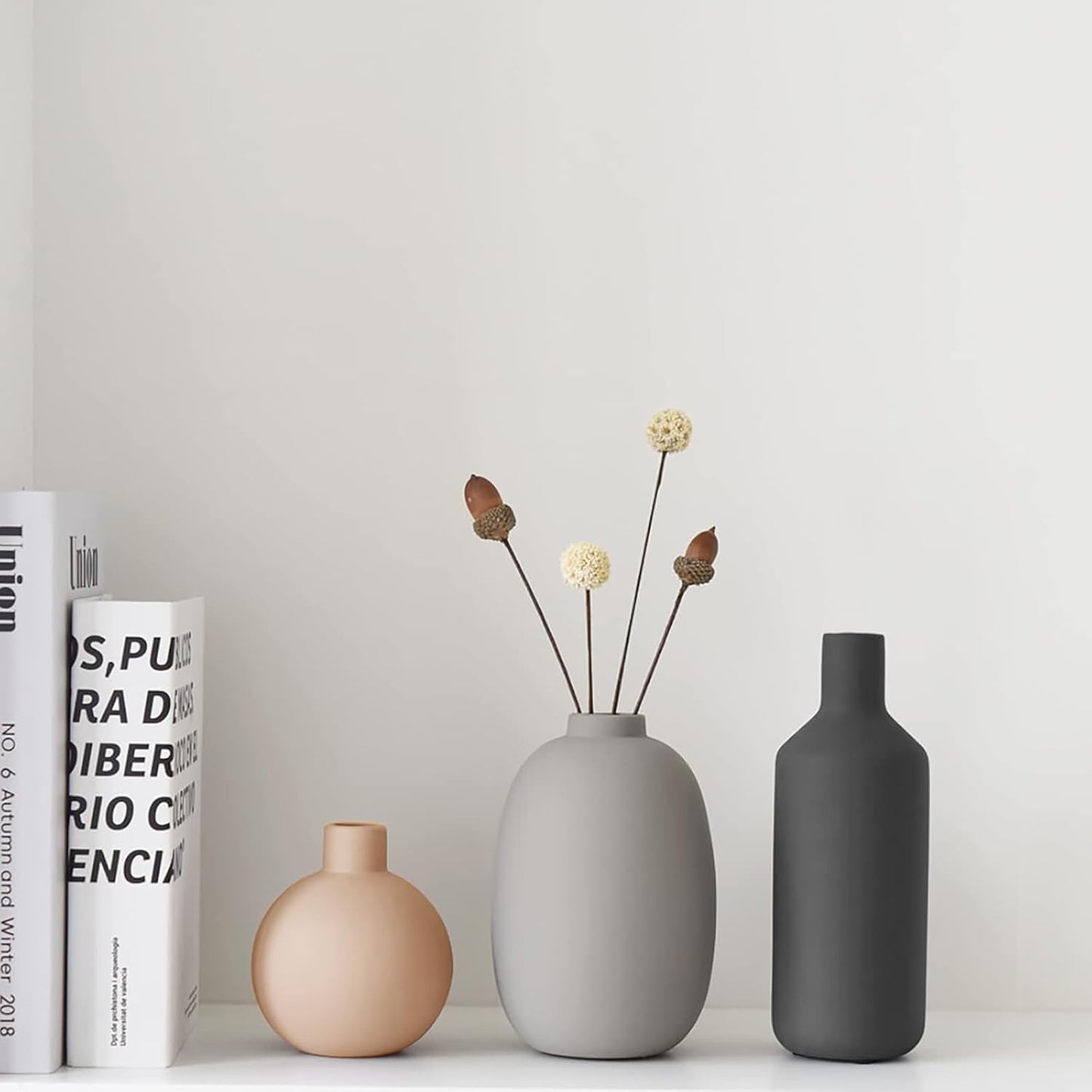 Set of 3 Ceramic Modern Farmhouse Vase, Neutral Small for Table, Living Room