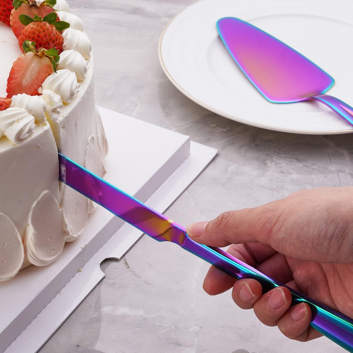 Rainbow Cake Knife and Server Set, Colorful Stainless Steel Cake Cutting Set