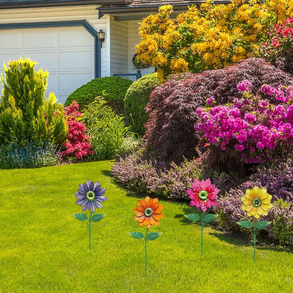 4 Pack 20'' Flower Garden Stakes for Spring Decoration