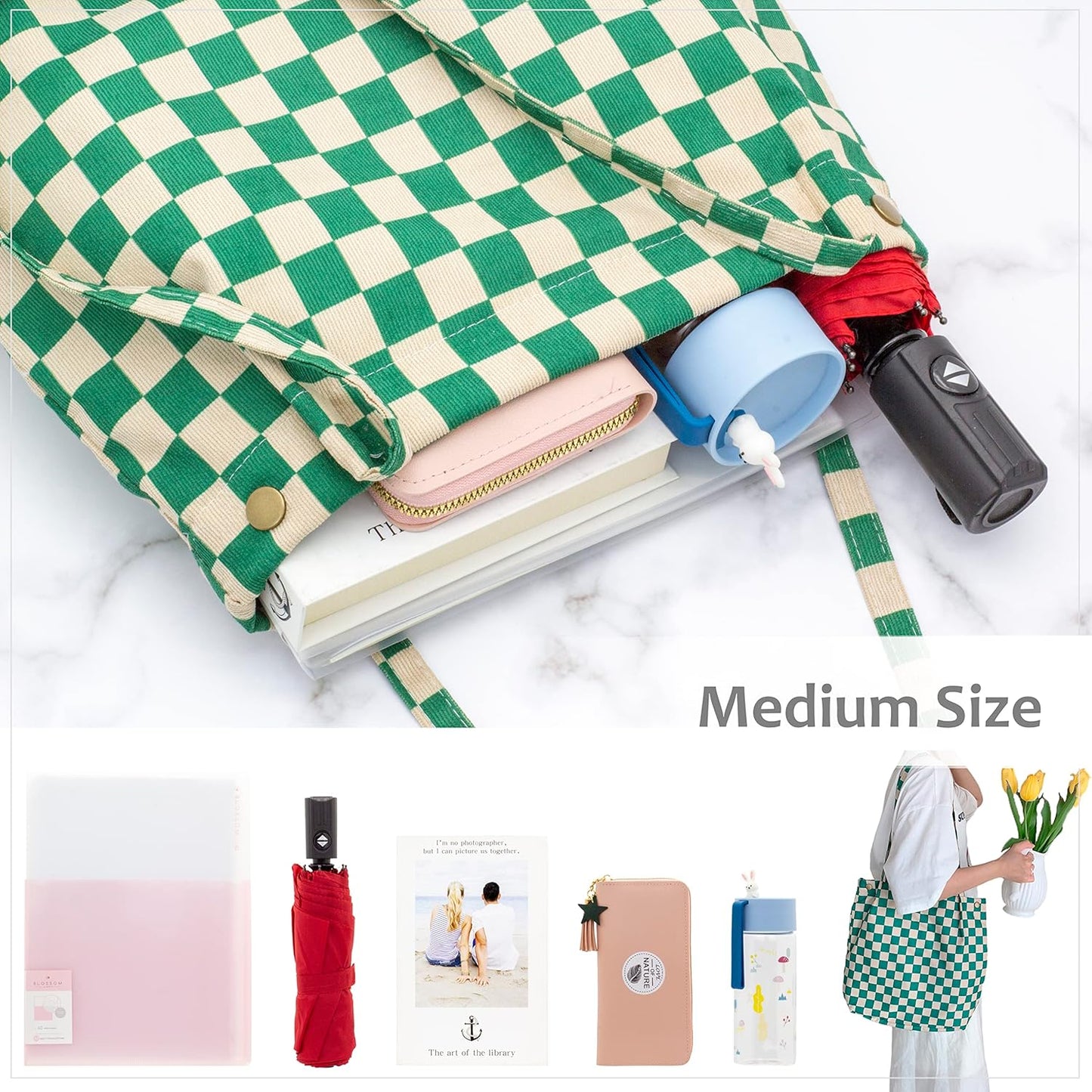 Corduroy Tote Bags for Women Travel Reusable Grocery Shopping Shoulder Go-to Everyday Bag