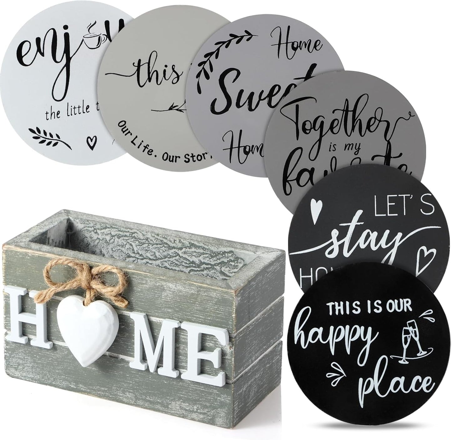Housewarming Gifts for Home Decoration Wooden Heart Coasters 6 Set