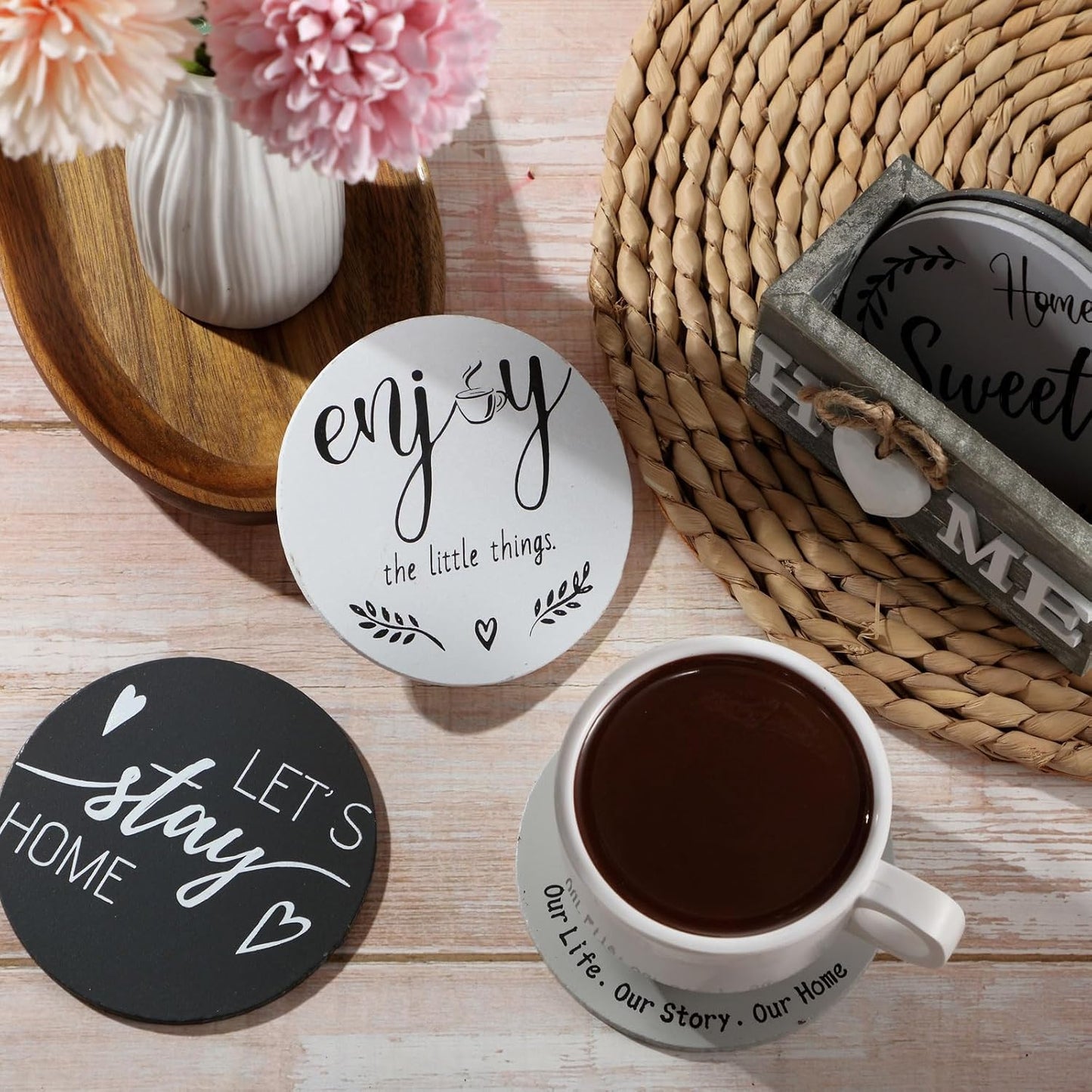 Housewarming Gifts for Home Decoration Wooden Heart Coasters 6 Set