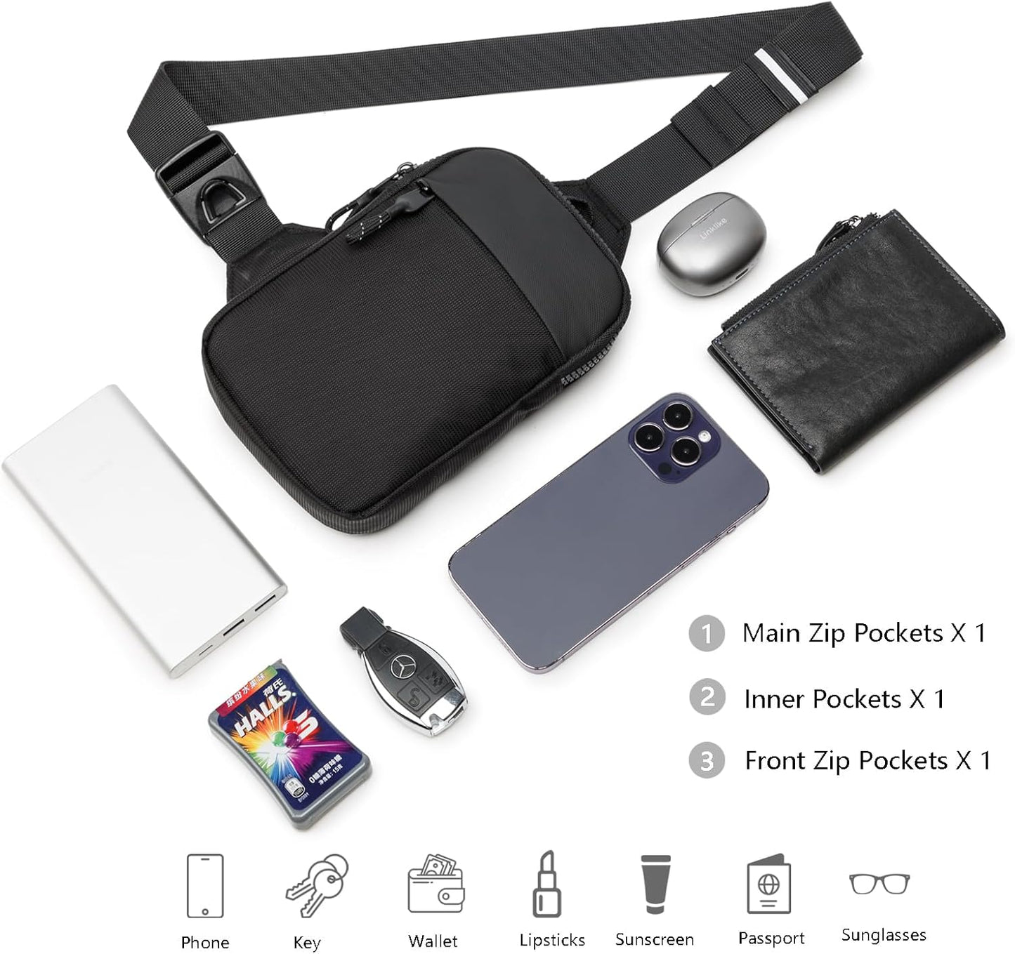 Mini Sling Bag for Women and Men, Small Crossbody Bag Casual Trendy Waterproof Phone Chest Bag