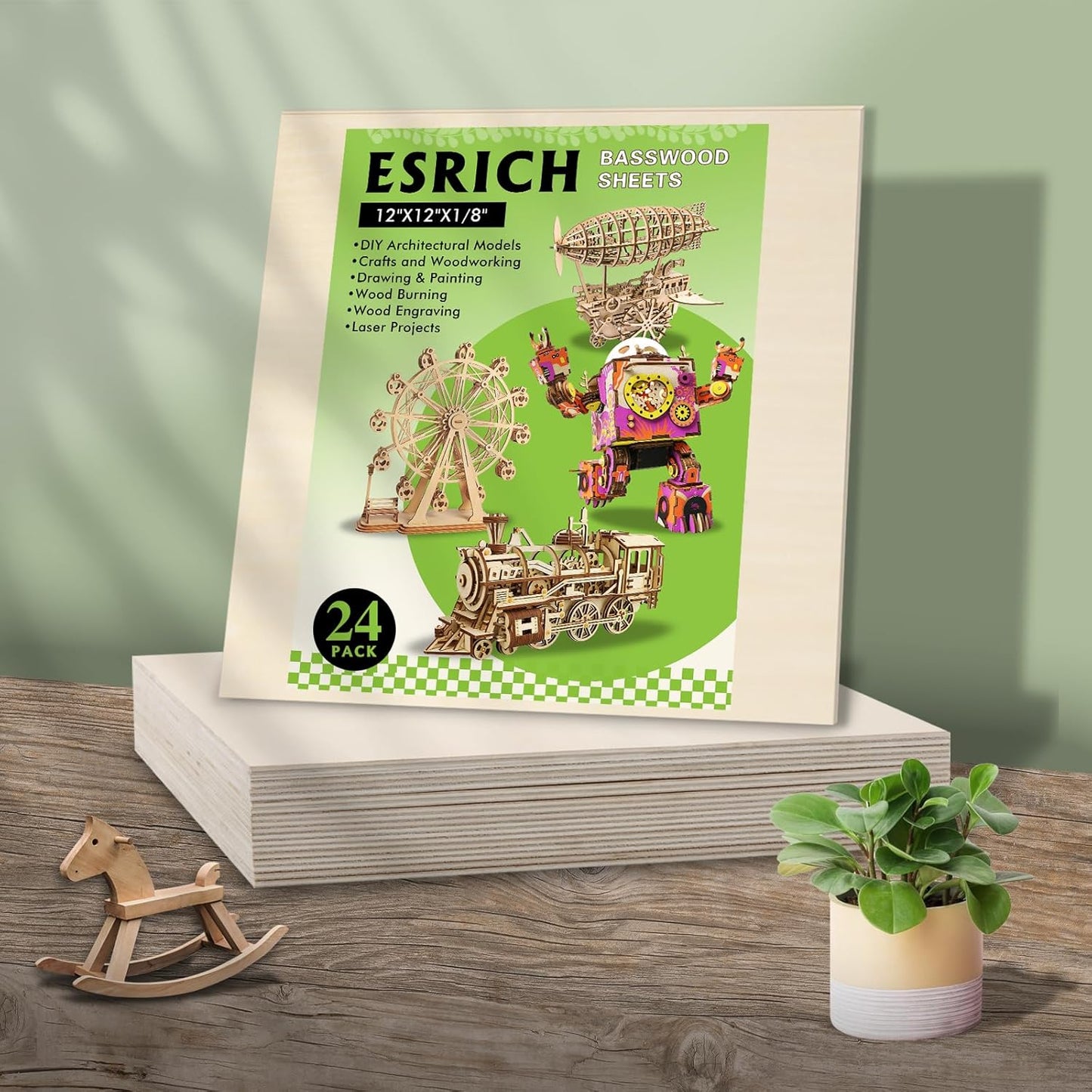 24 Pack Basswood Sheets 1/8 x 12 x 12 Inch for Crafts