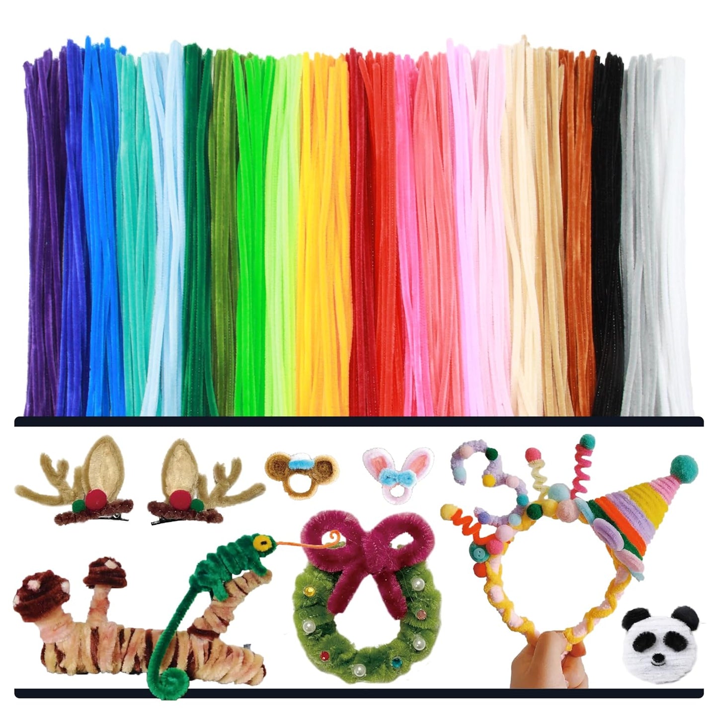 20Colors Pipe Cleaners Craft Chenille Stems DIY Art Supplies Colorful Thick Fluffy Fuzzy Wire