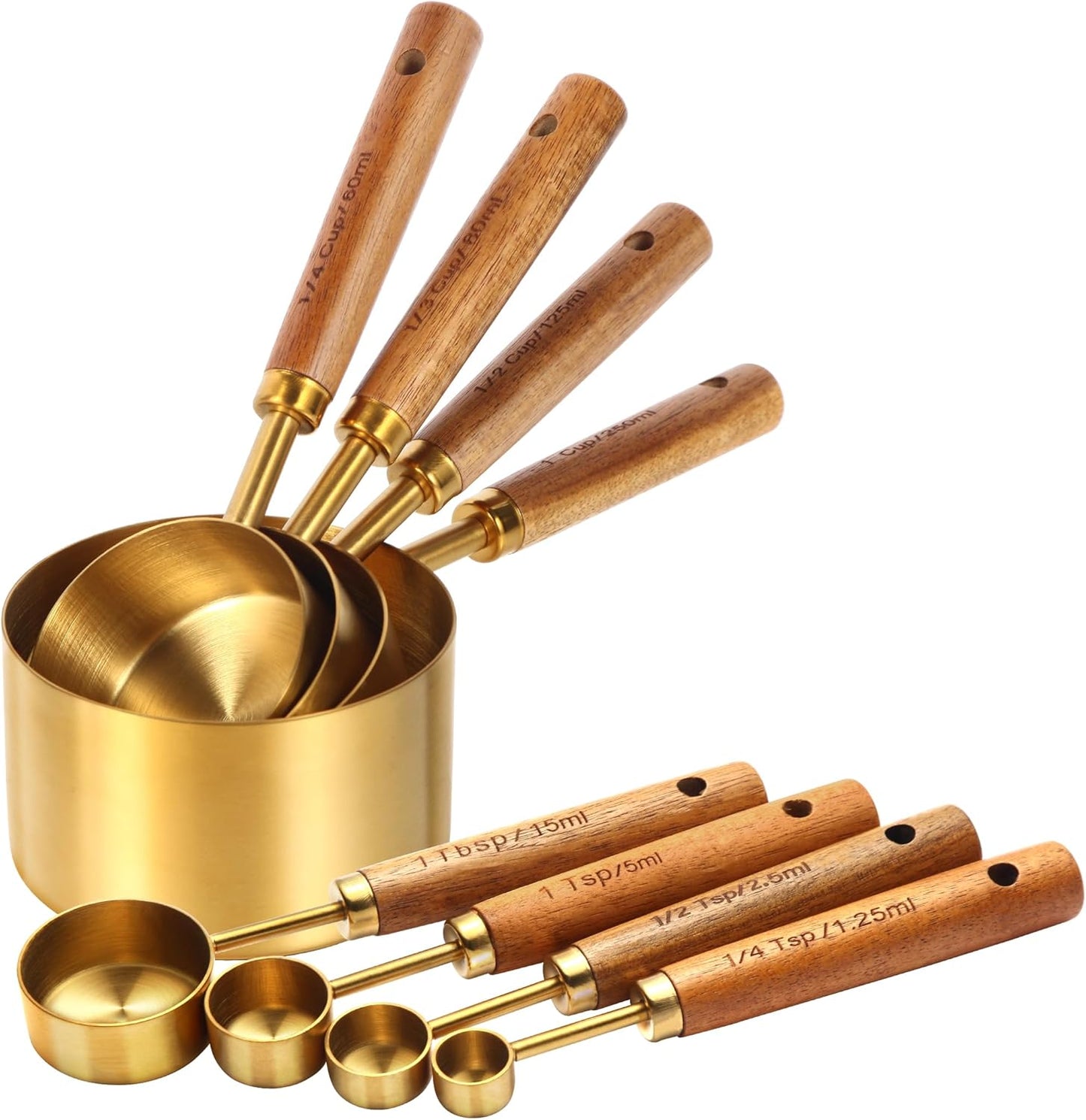 Gold Measuring Cups and Spoons Set,8 Piece Premium Stainless Steel Kitchen Tools