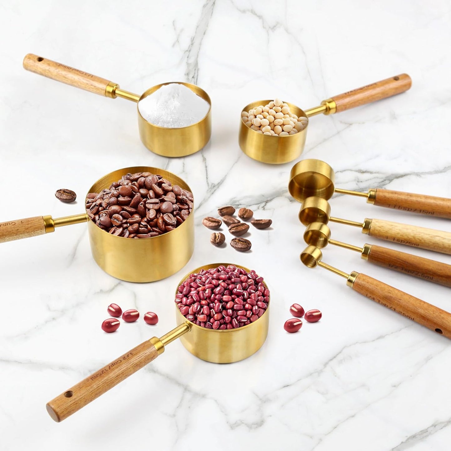 Gold Measuring Cups and Spoons Set,8 Piece Premium Stainless Steel Kitchen Tools