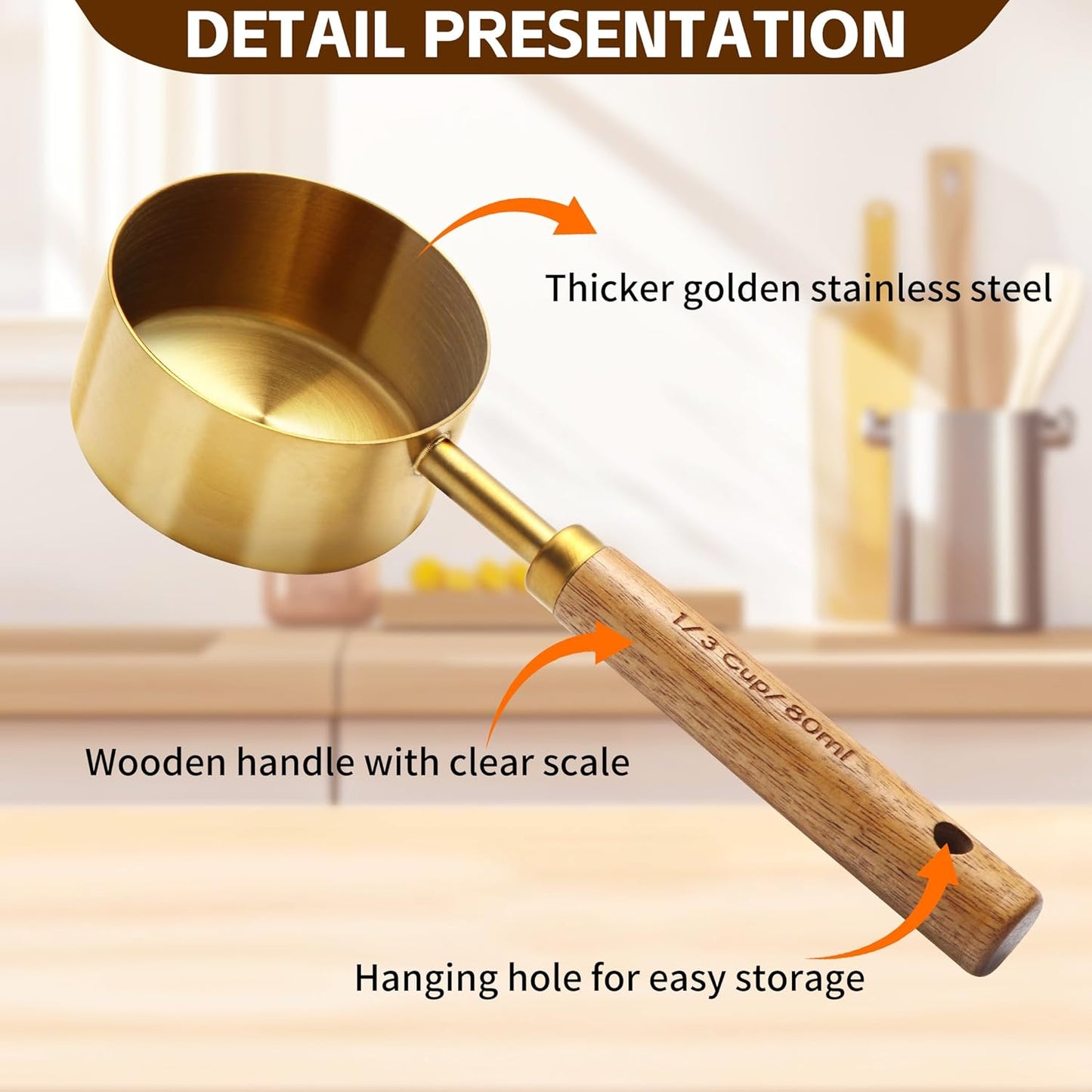 Gold Measuring Cups and Spoons Set,8 Piece Premium Stainless Steel Kitchen Tools