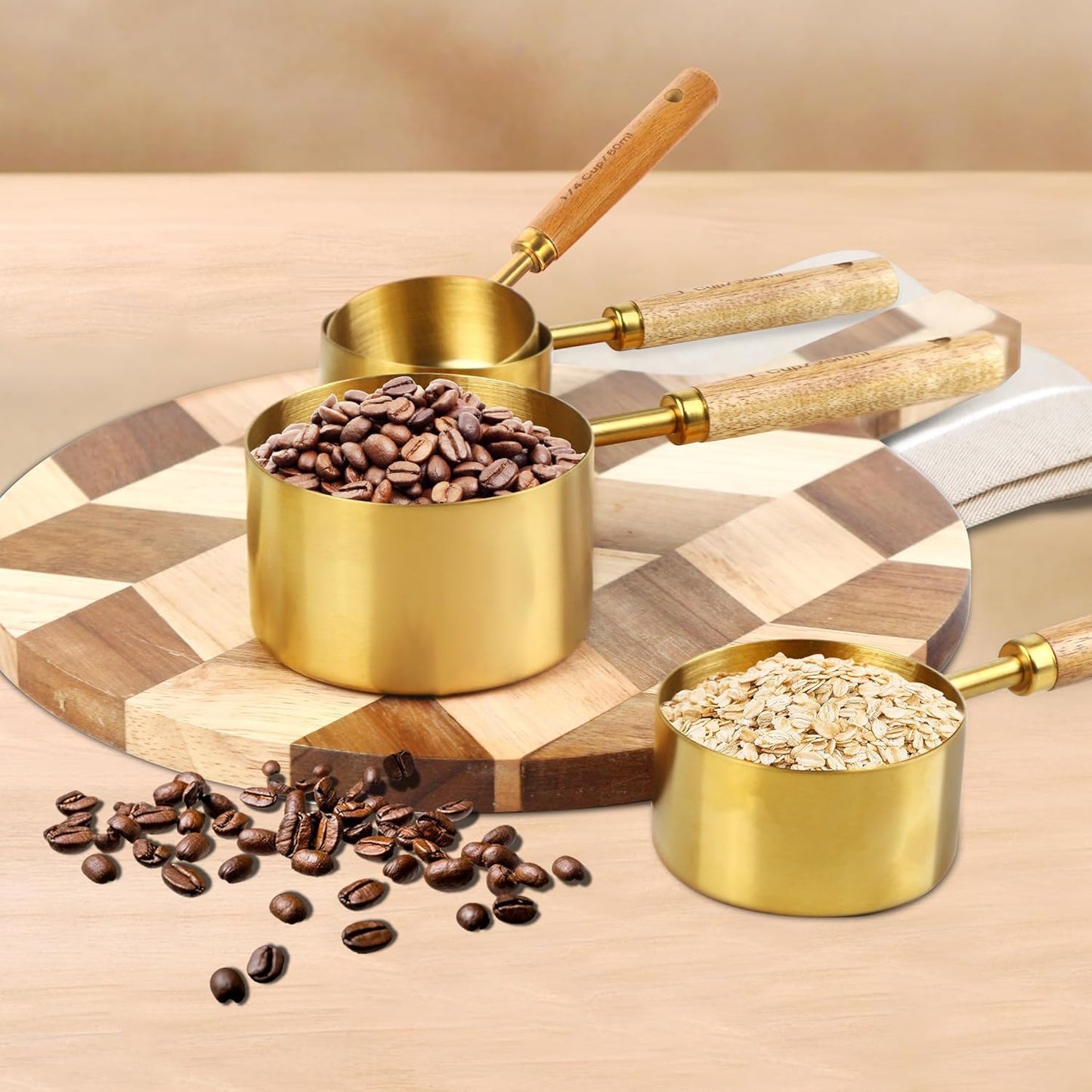 Gold Measuring Cups and Spoons Set,8 Piece Premium Stainless Steel Kitchen Tools