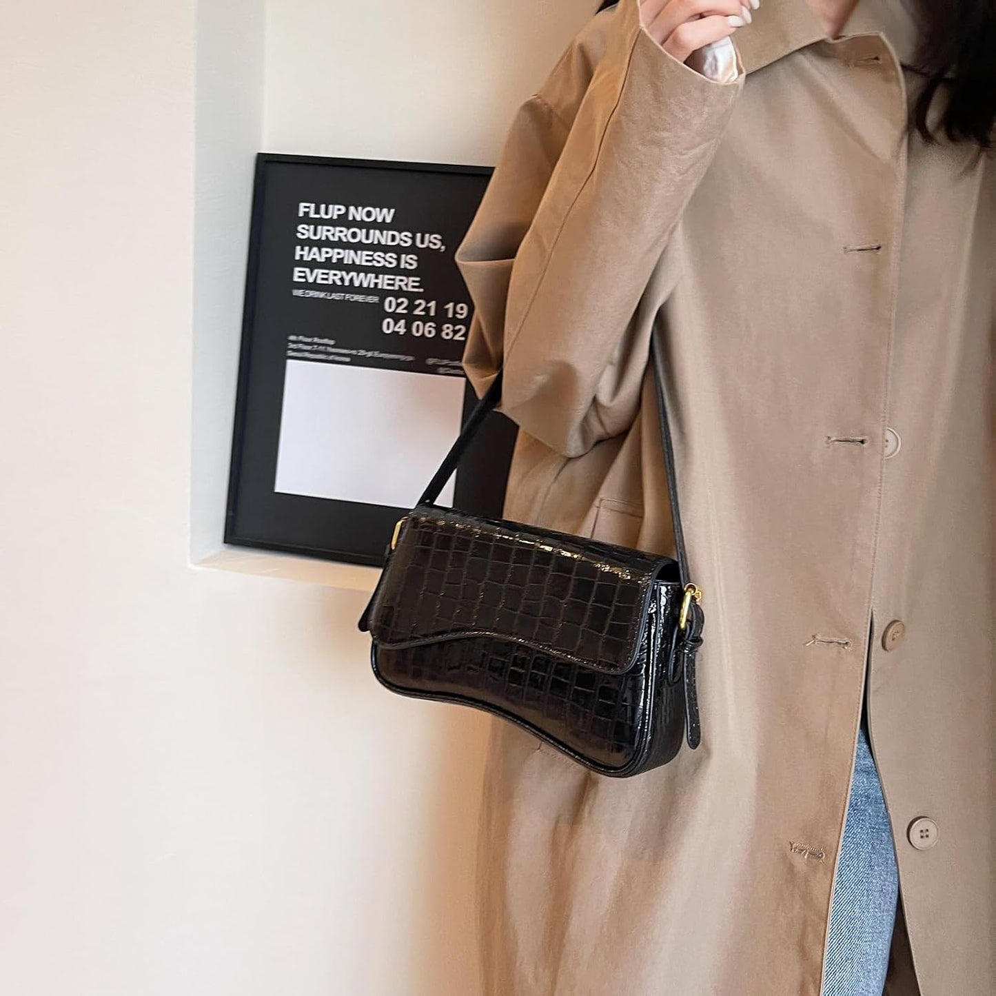 Shoulder Bag for women Clutch Purse Handbag PU Leather Tote Bag (Black)
