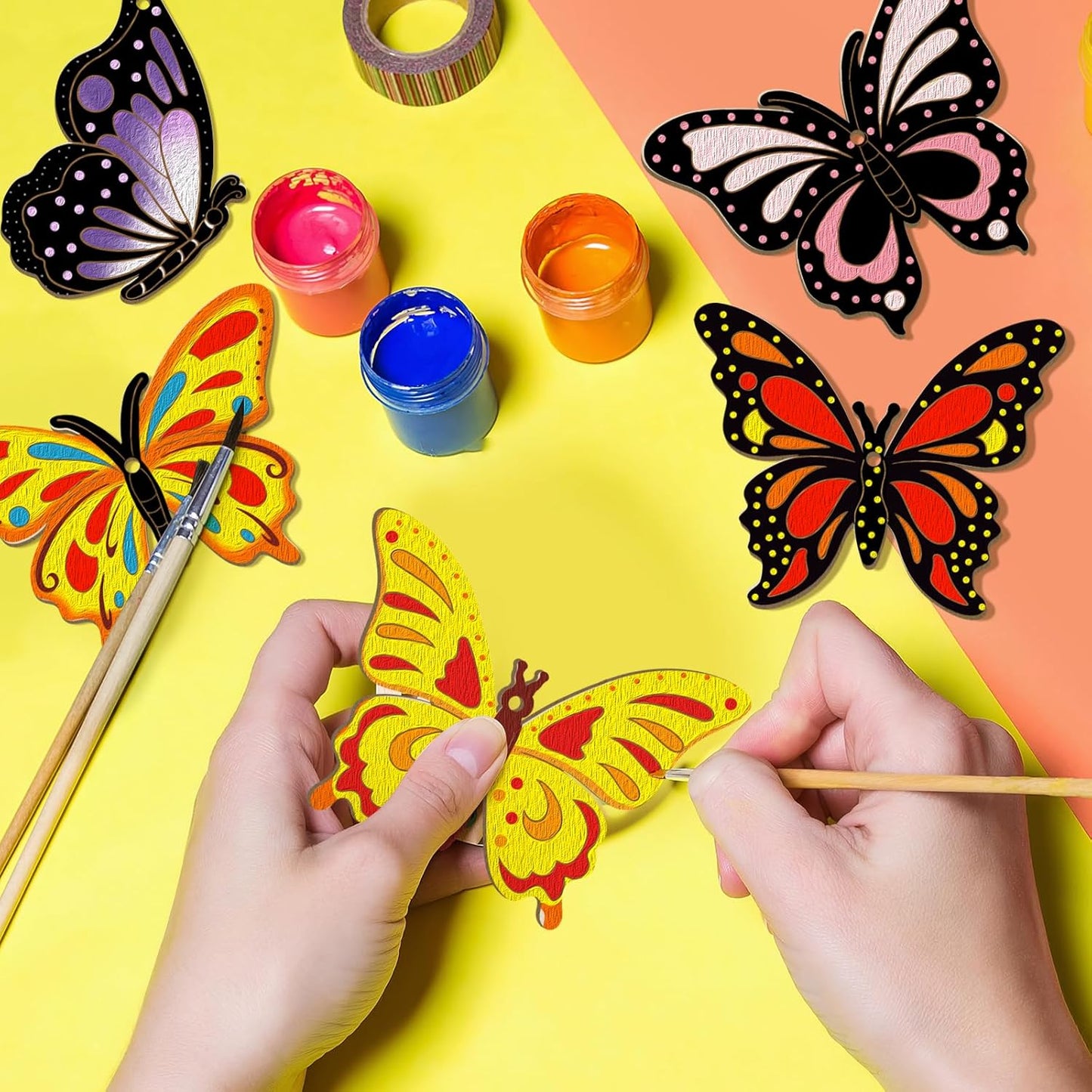 80PCS Wooden Spring Ornaments to Paint Butterfly Cutouts, 8 Styles