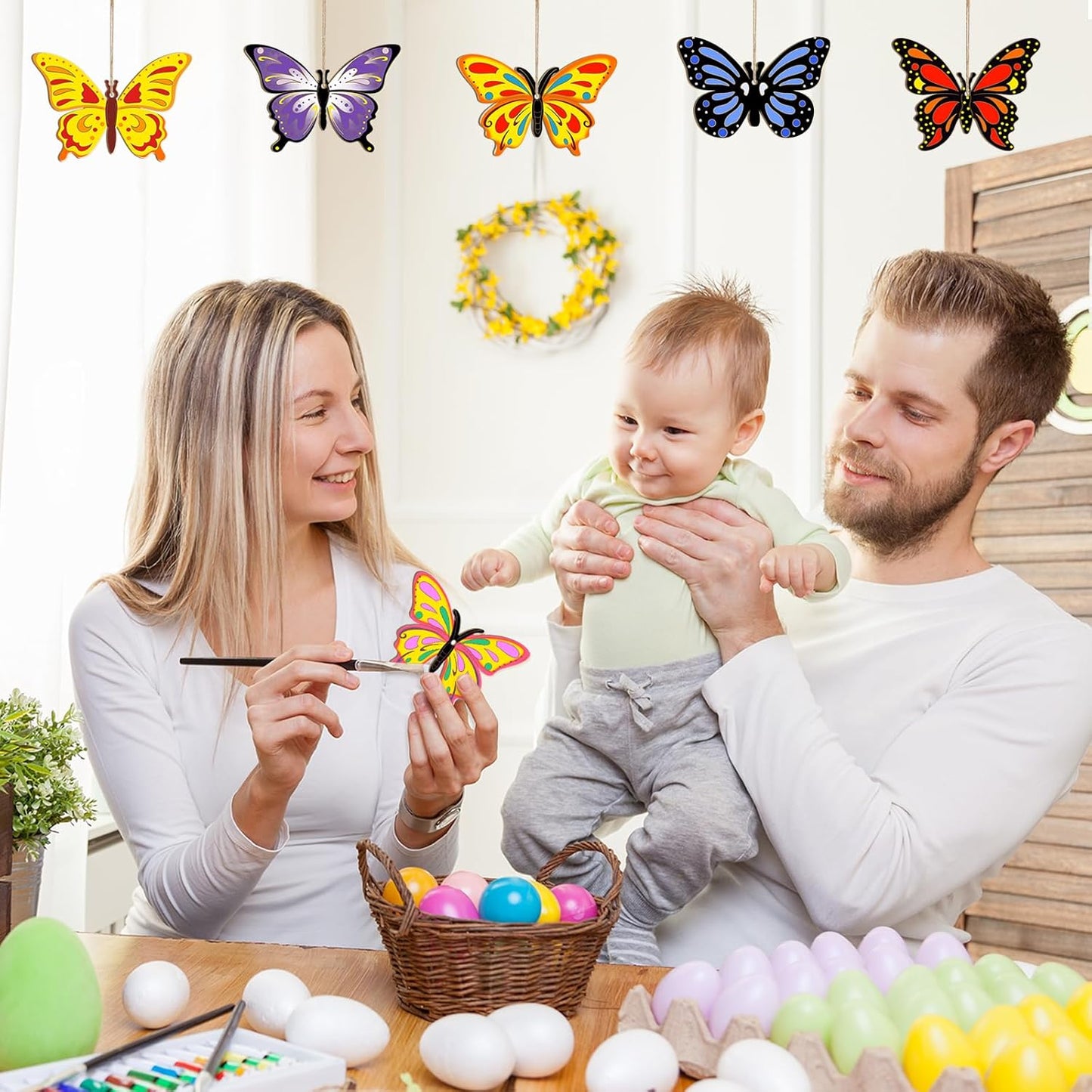 80PCS Wooden Spring Ornaments to Paint Butterfly Cutouts, 8 Styles