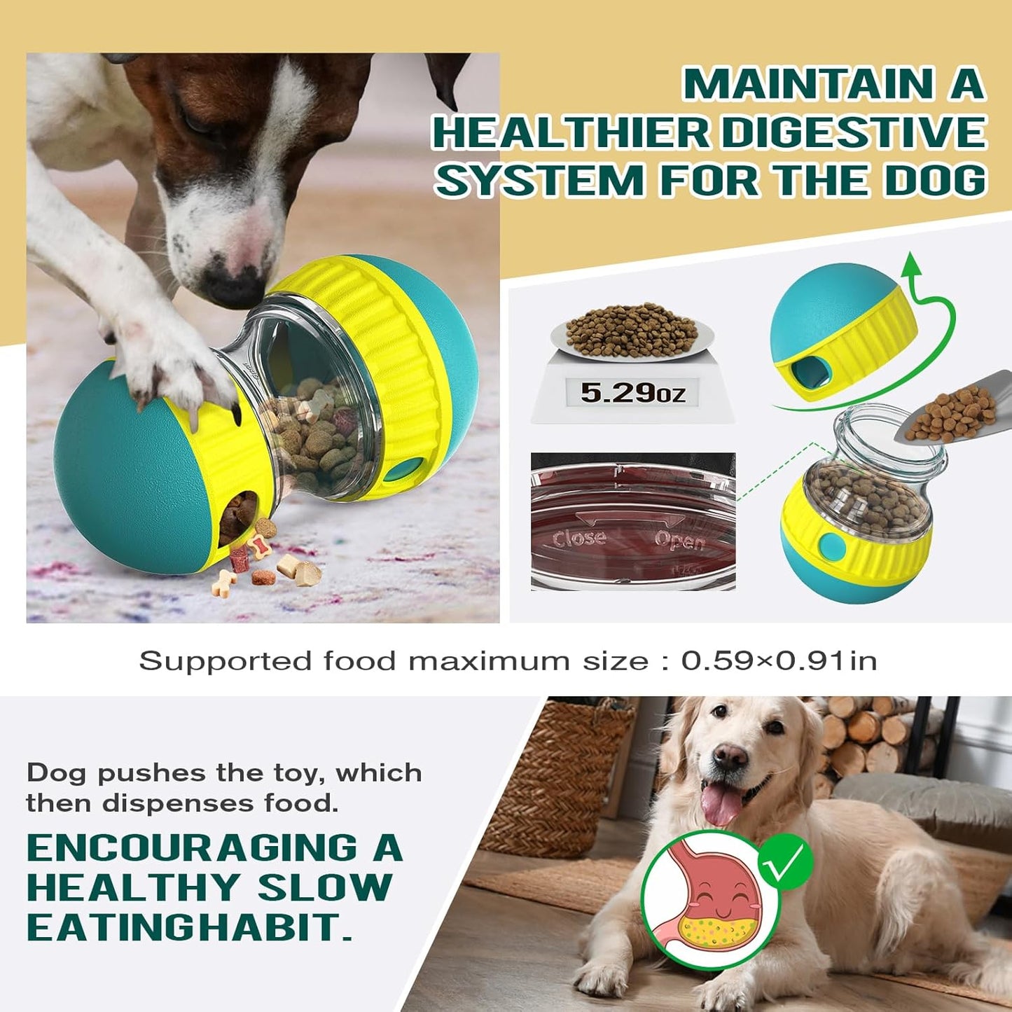 Dog Food Puzzle Toy Adjustable Treat Dispensing Food Dispenser Slow Feeder (Green)