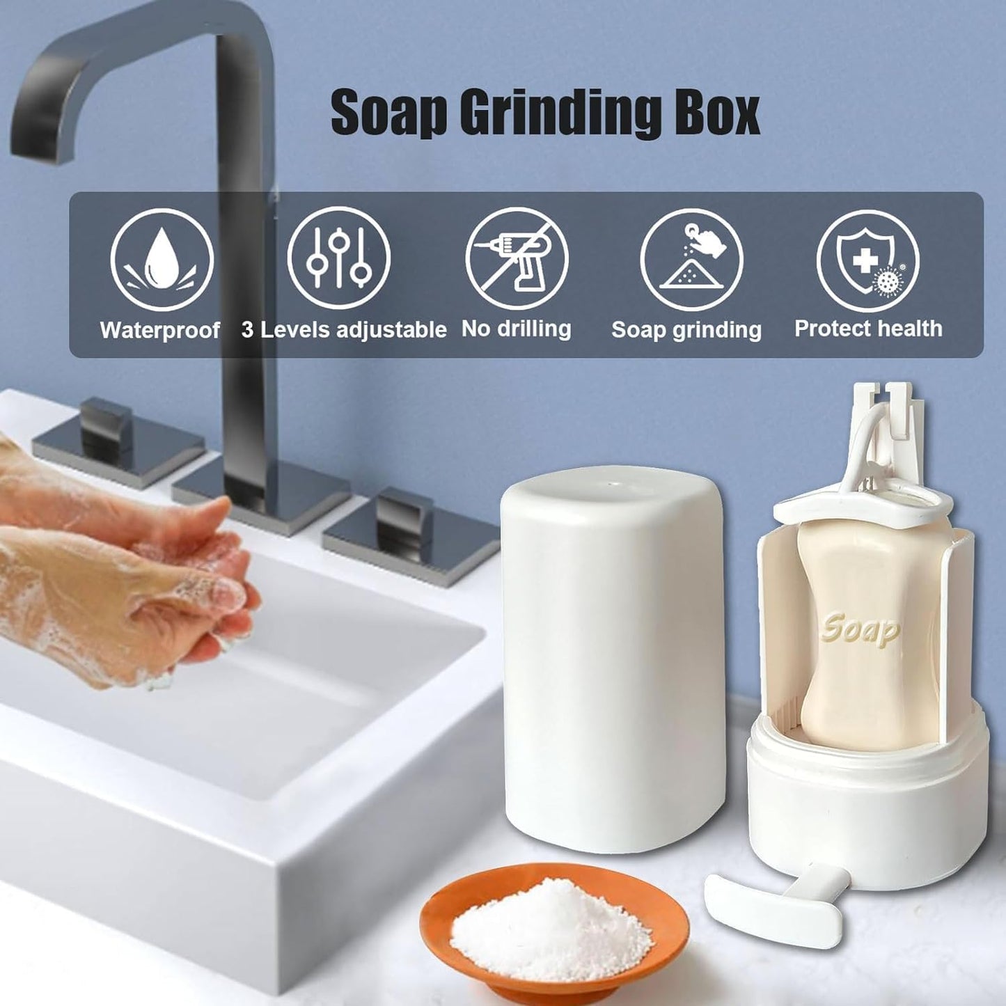 Soap Grinder for Bar Soap Wall-Mounted (One, White, NO SOAP, NO Desiccant)