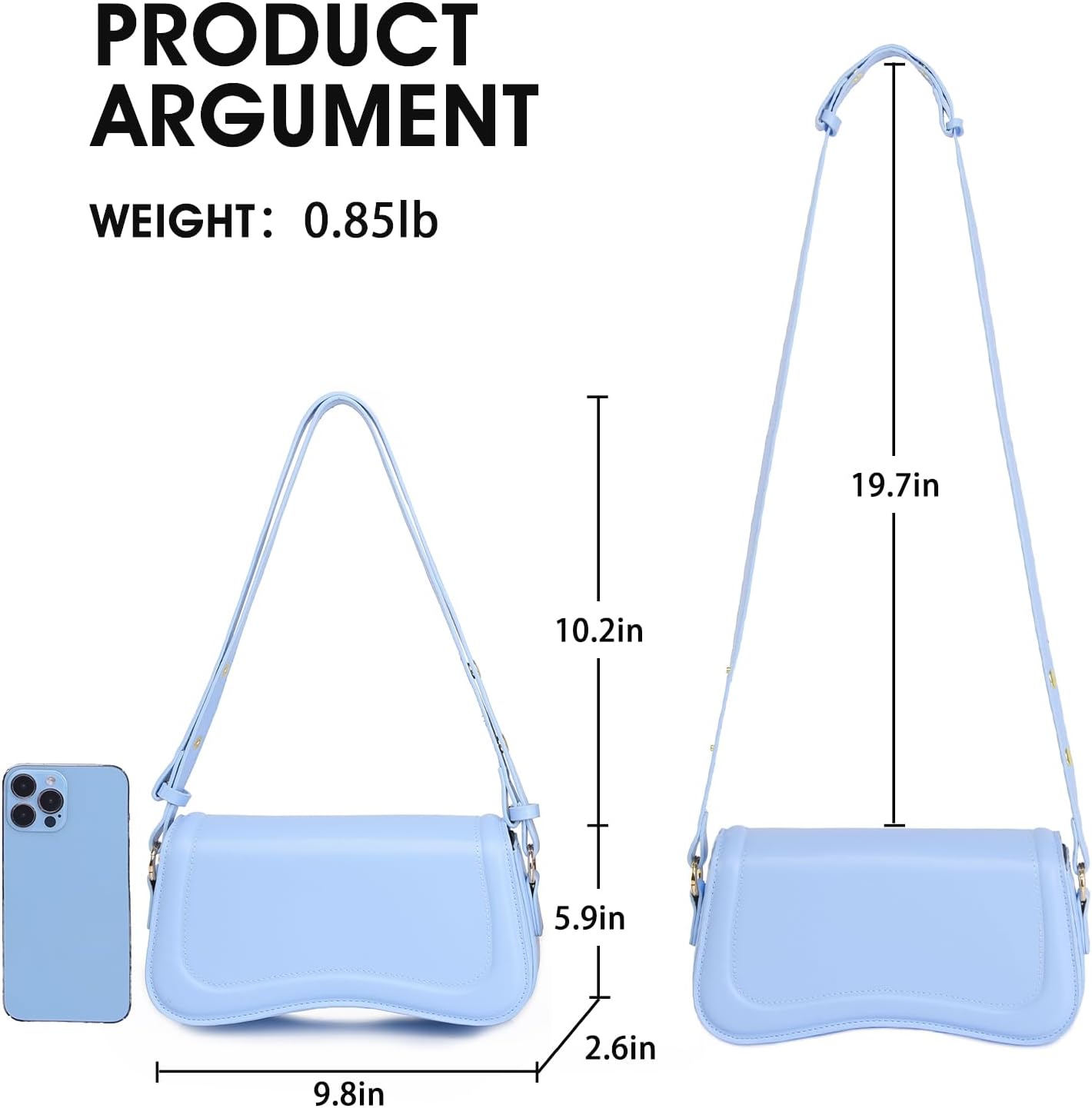 Shoulder Bag for women Clutch Purse Handbag PU Leather Tote Bag (Light Blue)
