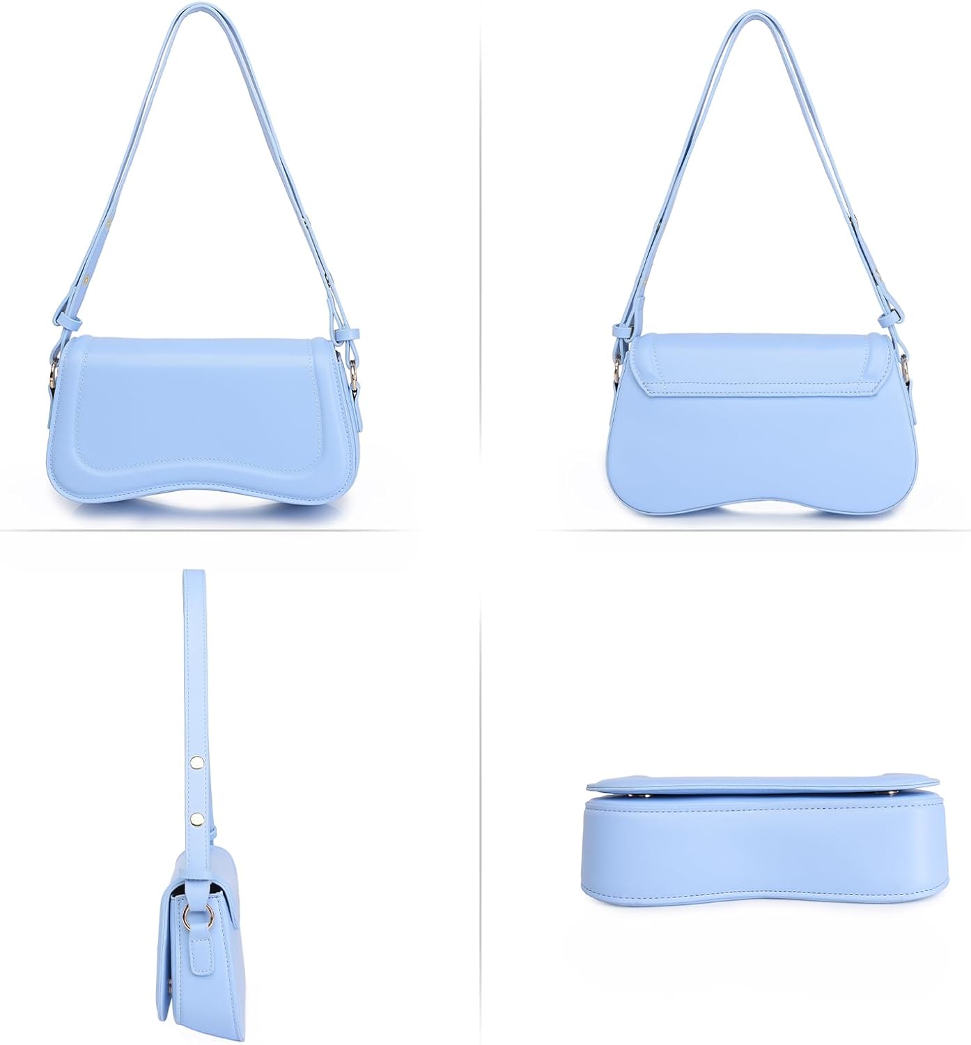 Shoulder Bag for women Clutch Purse Handbag PU Leather Tote Bag (Light Blue)