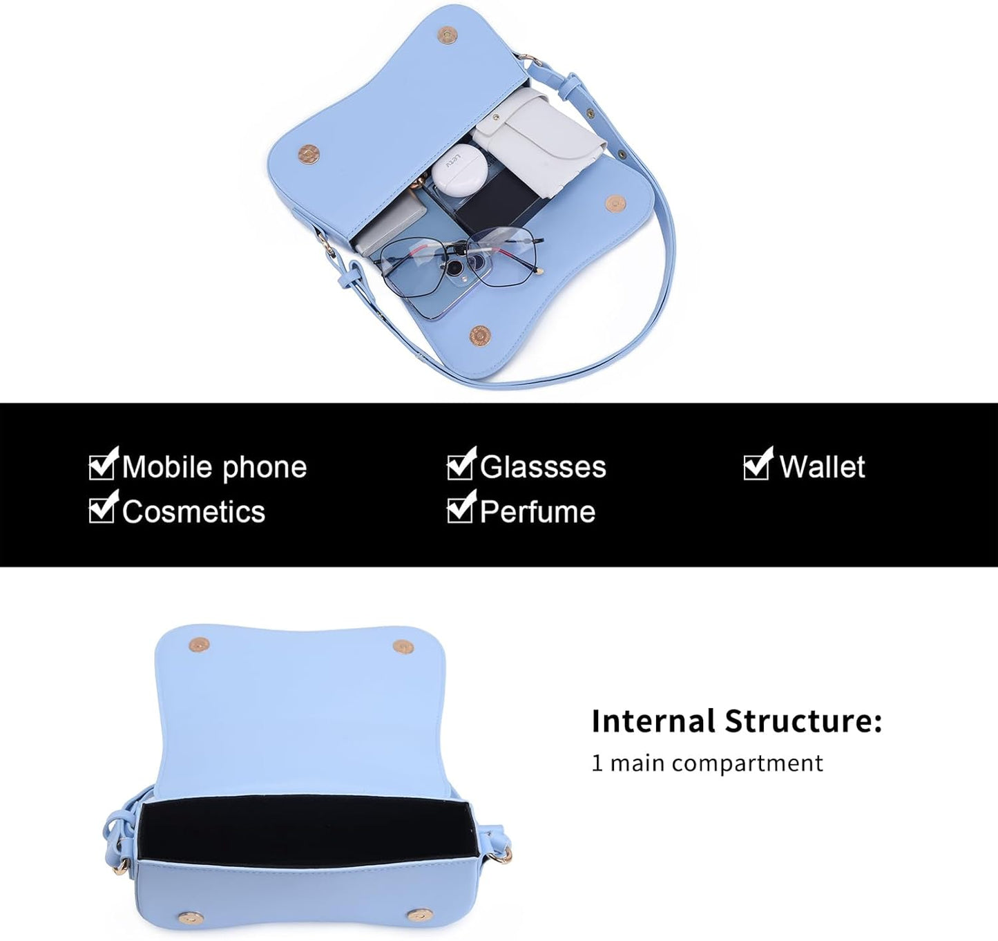 Shoulder Bag for women Clutch Purse Handbag PU Leather Tote Bag (Light Blue)
