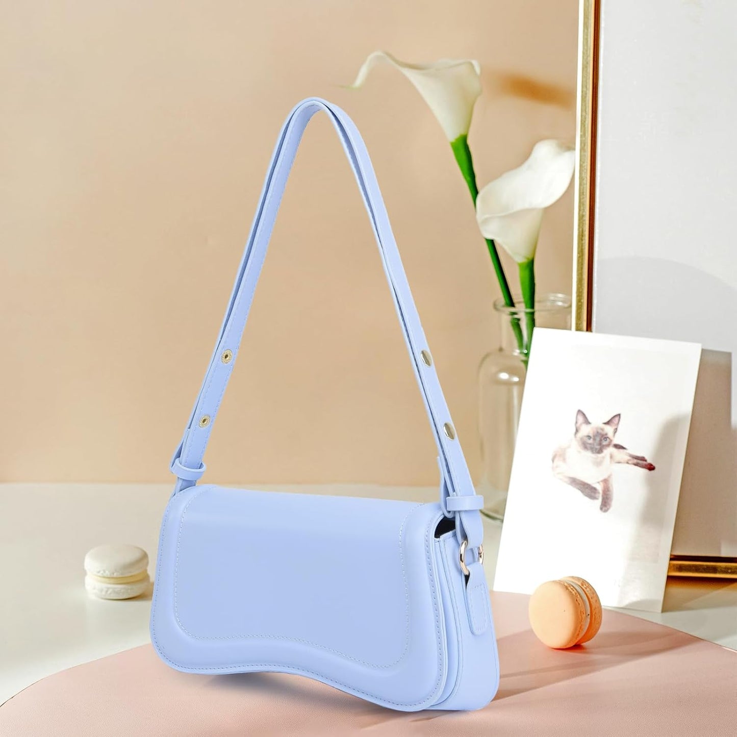 Shoulder Bag for women Clutch Purse Handbag PU Leather Tote Bag (Light Blue)