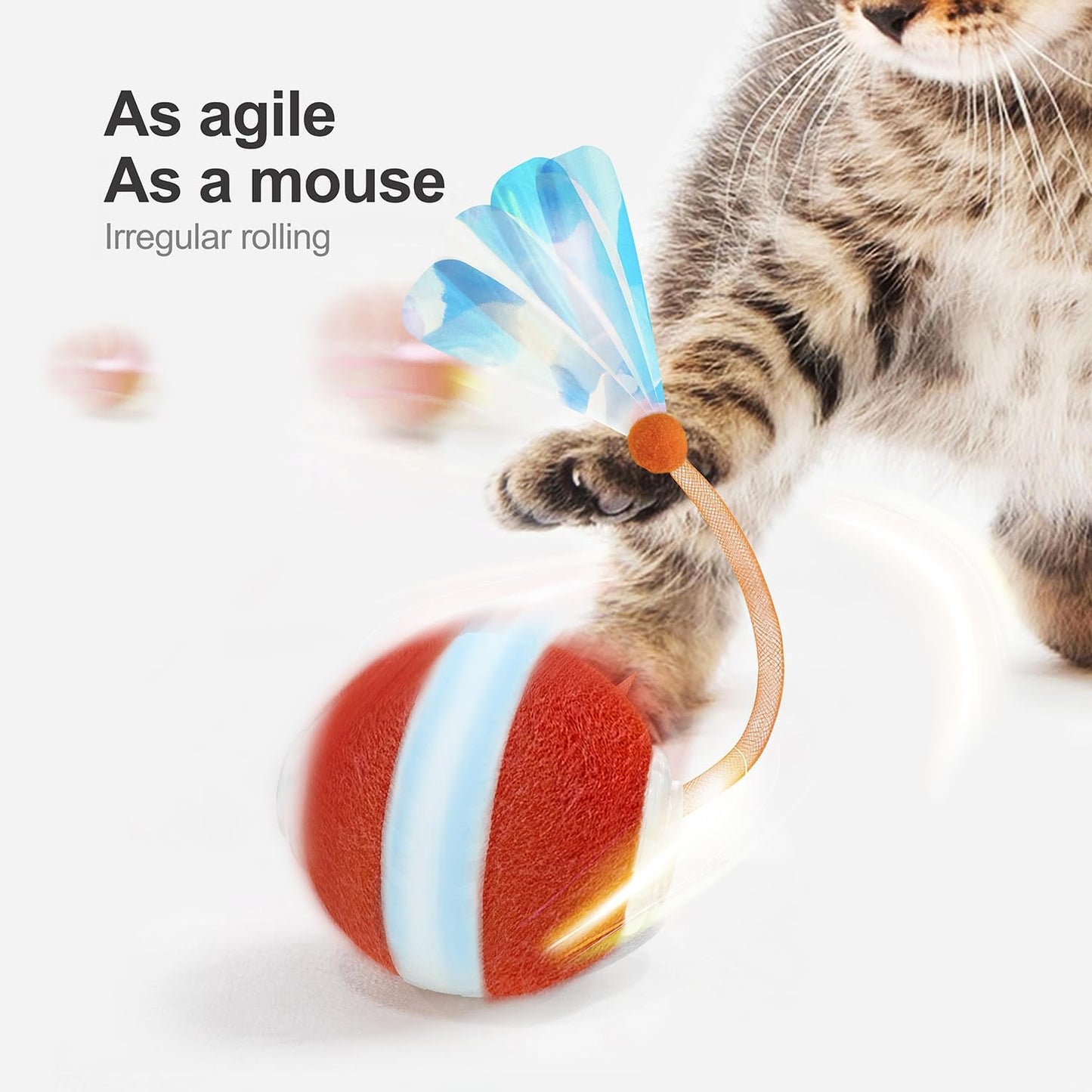 Interactive Cat Toys for Indoor Cats,The 3rd Generation Agile Moving Cat Ball with Elastic Mesh Tail