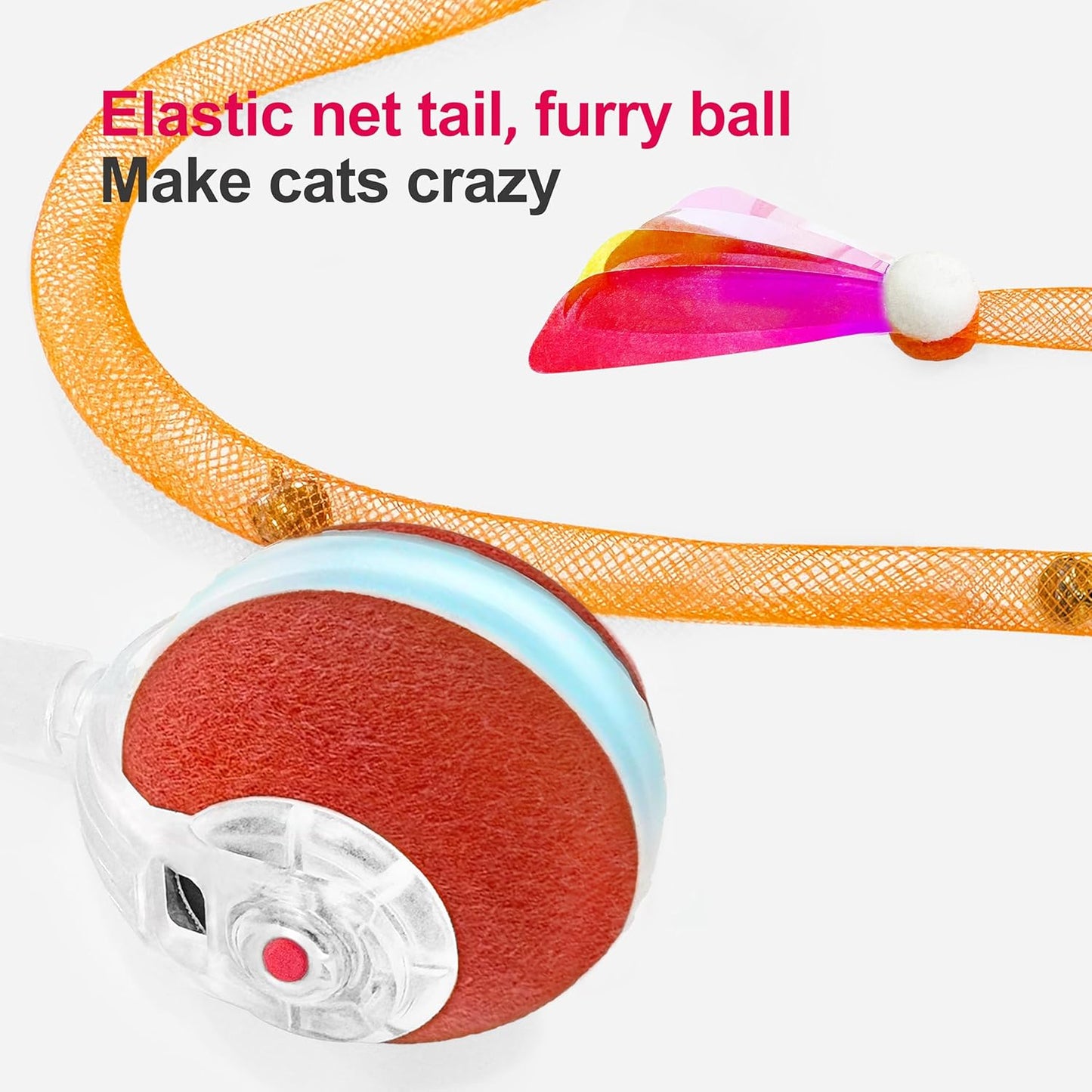 Interactive Cat Toys for Indoor Cats,The 3rd Generation Agile Moving Cat Ball with Elastic Mesh Tail